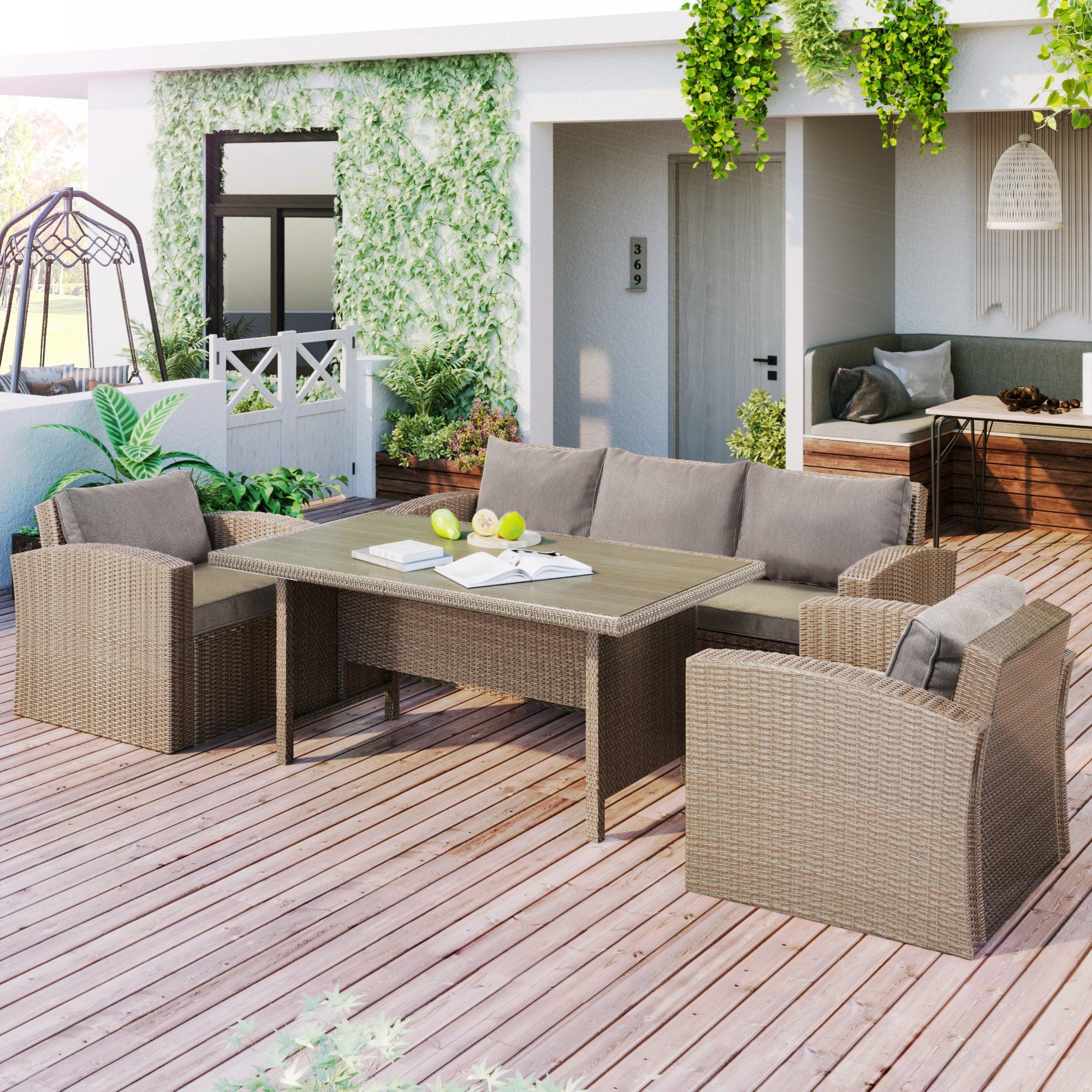 4 PCS Outdoor Patio Furniture Set Conversation Set Wicker Furniture Sofa Set with Gray Cushions