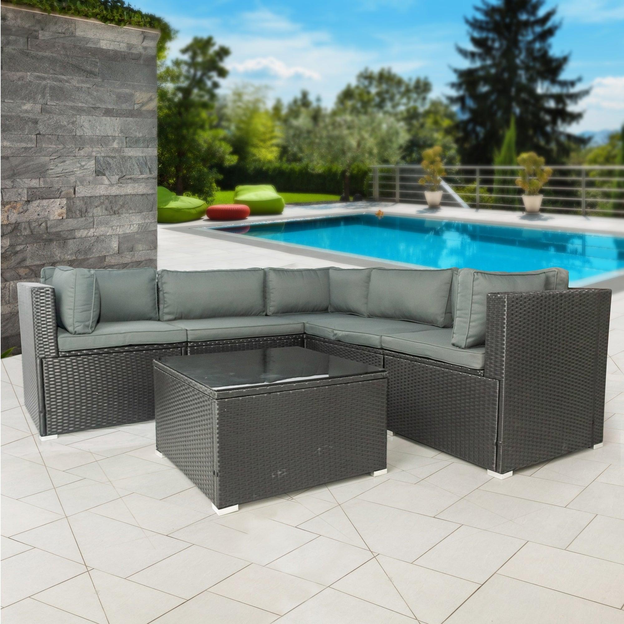 6 PCS PE Rattan sectional Outdoor Furniture Cushioned  Sofa Set image