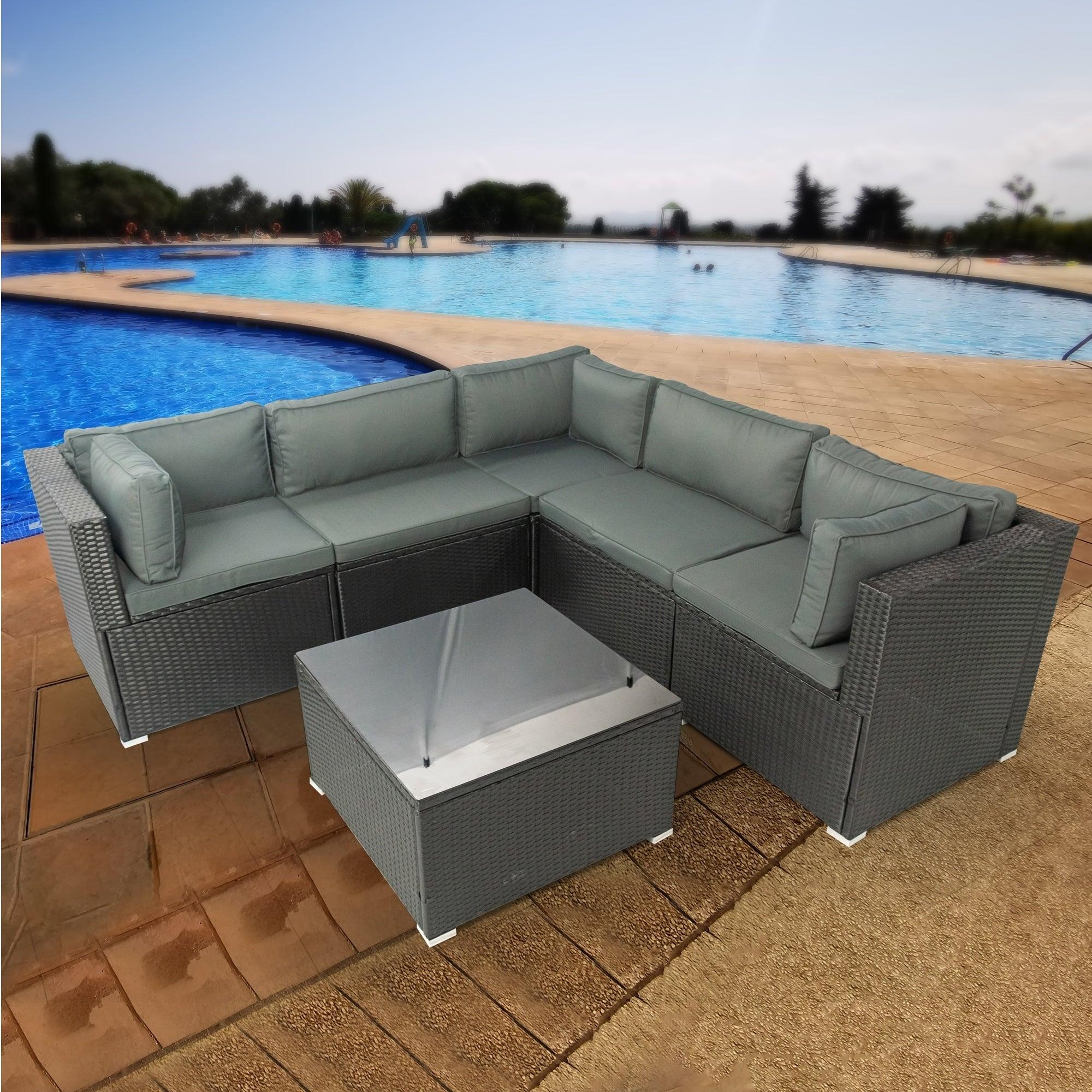 6 PCS PE Rattan sectional Outdoor Furniture Cushioned  Sofa Set