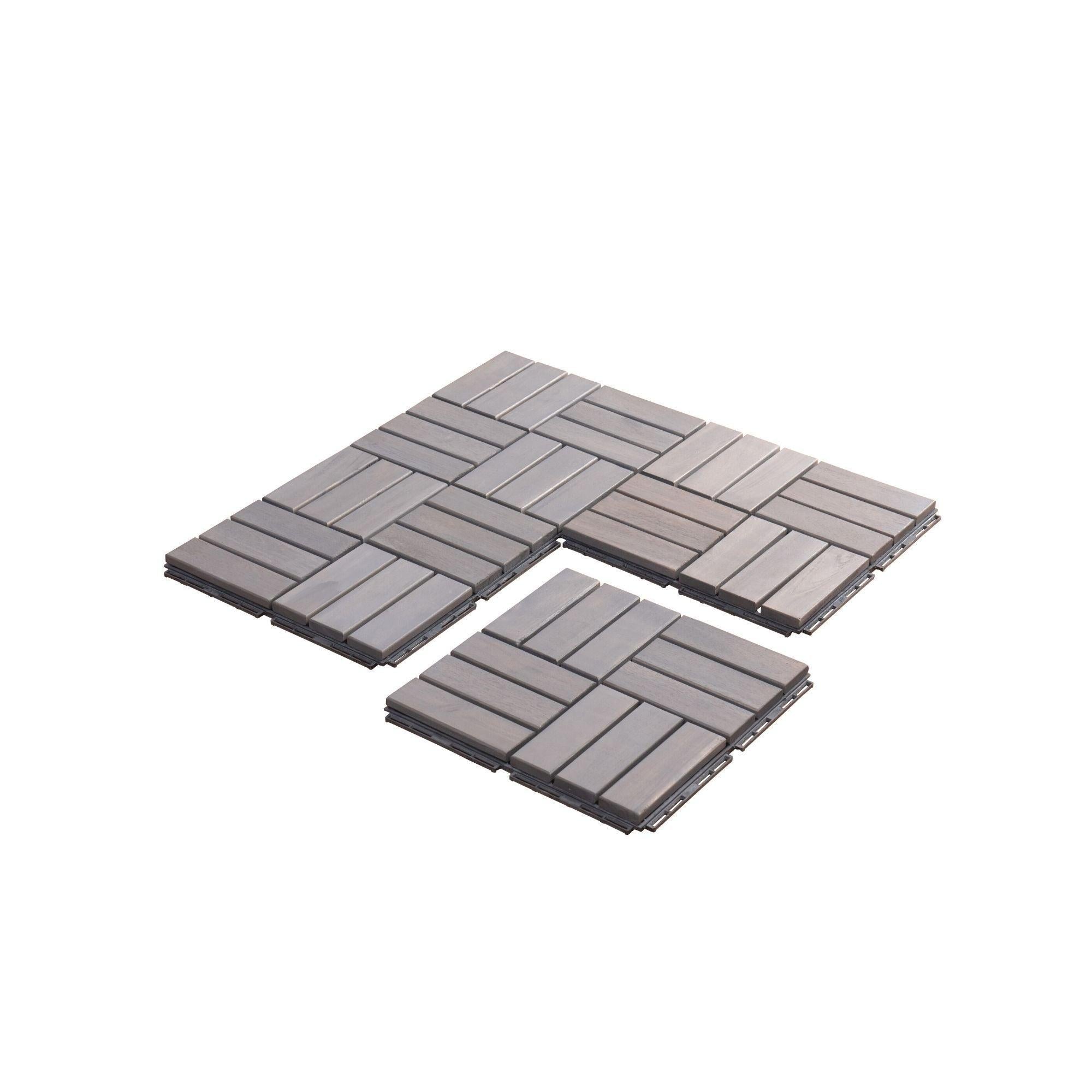 10 PCS Outdoor Light Gray Square Acacia Hardwood 12" x 12" Interlocking Deck Tiles Checker Pattern