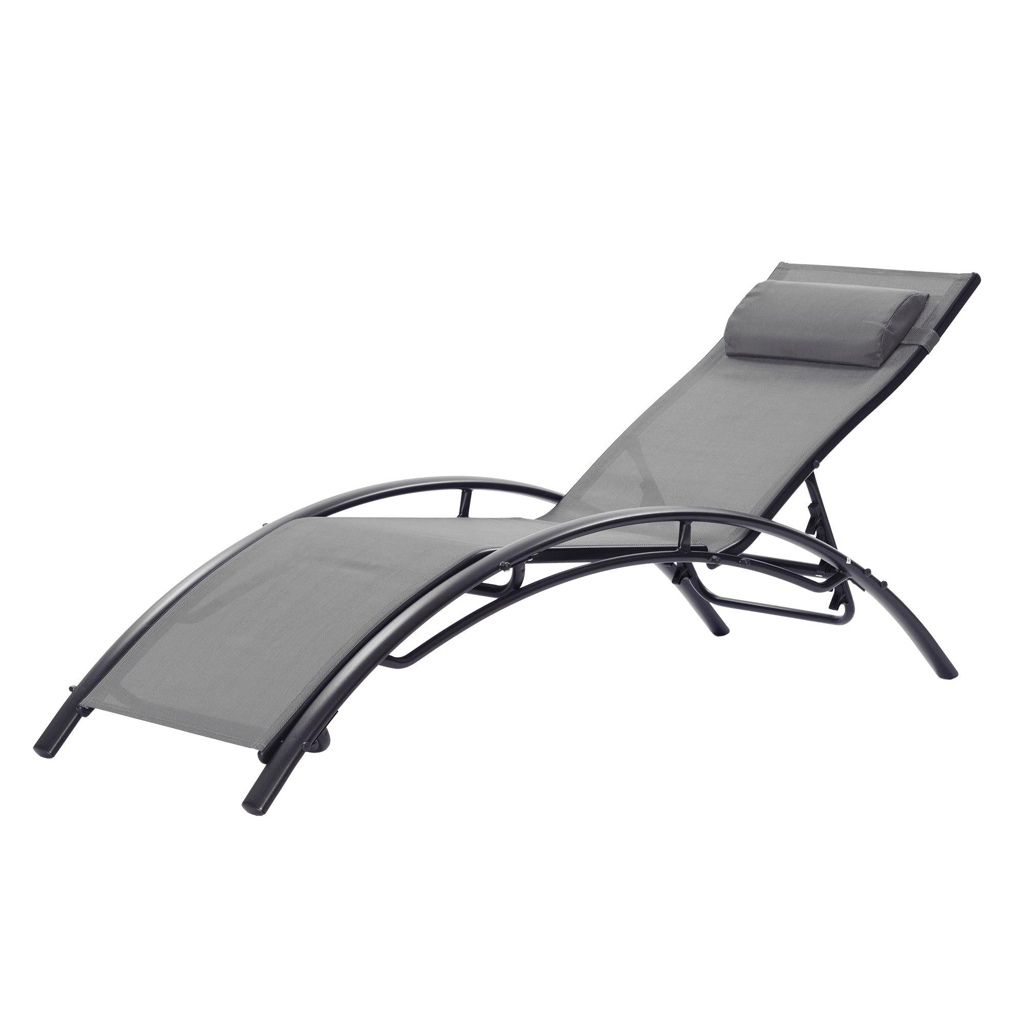 2 PCS Outdoor Chaise Lounge Adjustable Aluminum Arch Recliner Chair - Gray