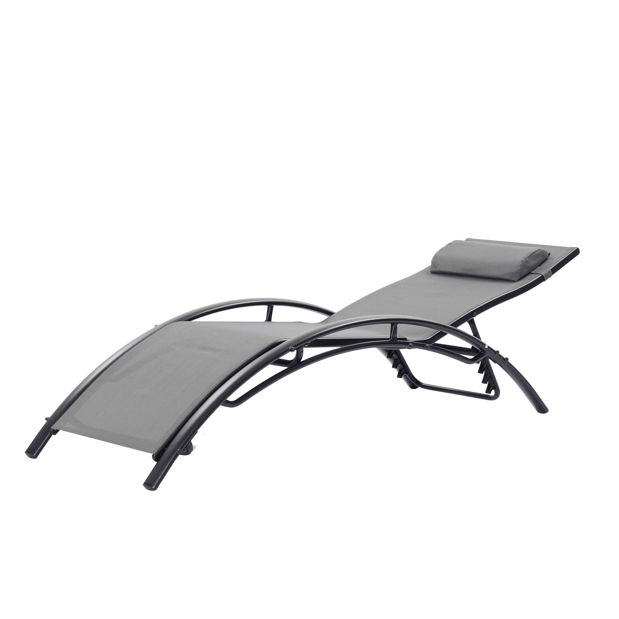 2 PCS Outdoor Chaise Lounge Adjustable Aluminum Arch Recliner Chair - Gray