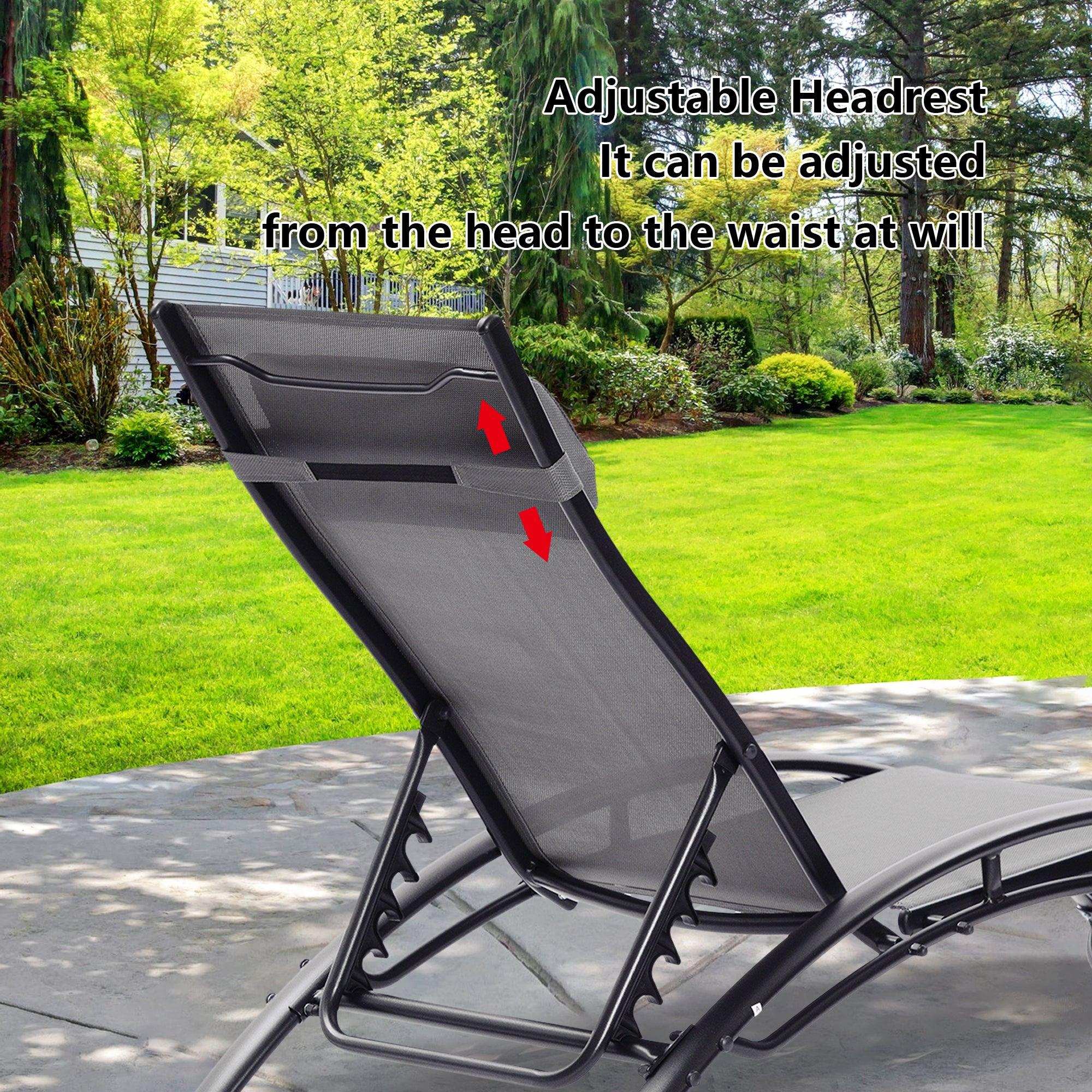 2 PCS Outdoor Chaise Lounge Adjustable Aluminum Arch Recliner Chair - Gray