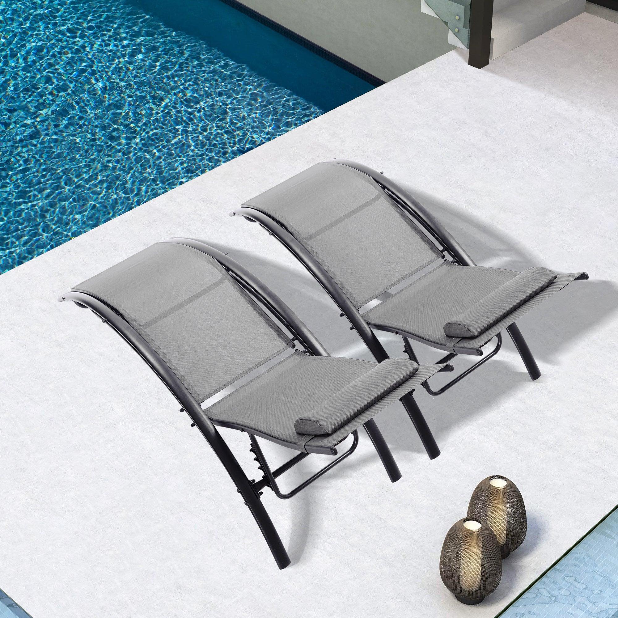 2 PCS Outdoor Chaise Lounge Adjustable Aluminum Arch Recliner Chair - Gray