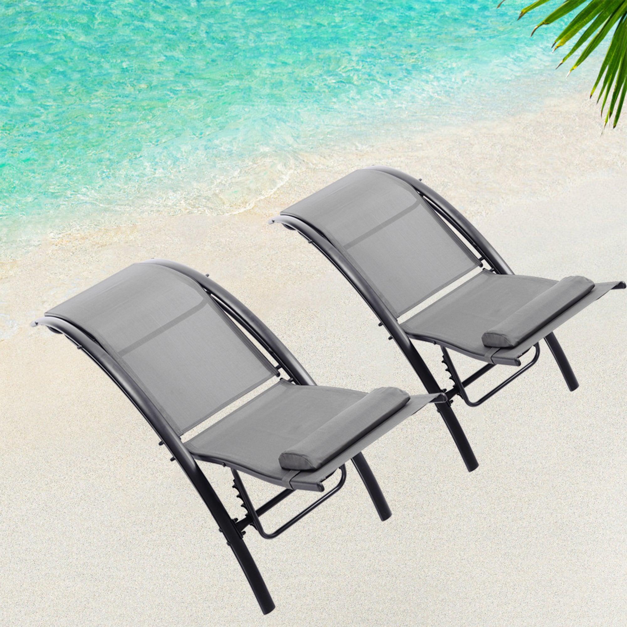 2 PCS Outdoor Chaise Lounge Adjustable Aluminum Arch Recliner Chair - Gray