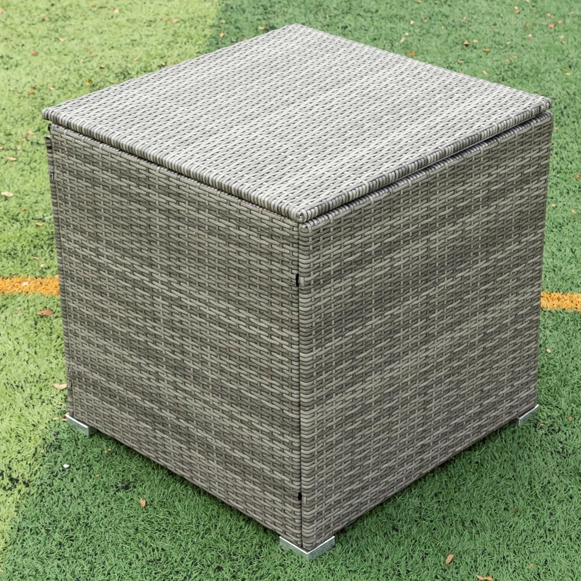 4 PCS Patio Sectional Wicker Rattan Outdoor Furniture Sofa Set withStorage Box and Creme Cushion