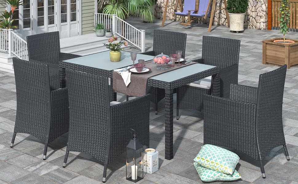 7 PCS Outdoor Patio Rattan Wicker Dining Table Set for 7 People