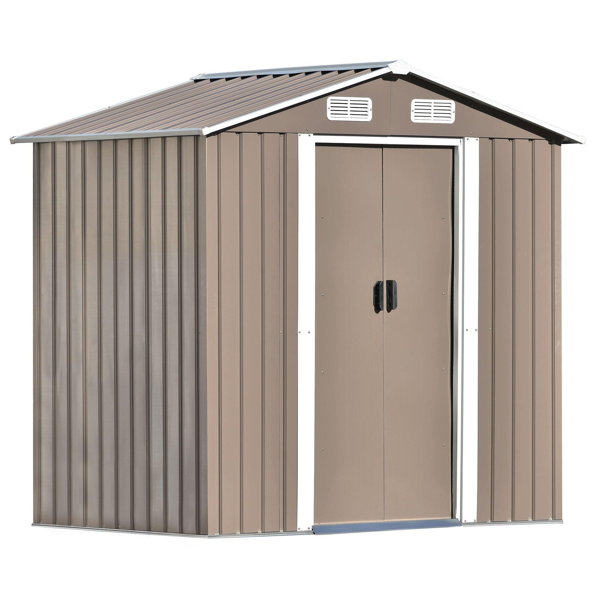 6ft x 4ft Outdoor Garden Shed with Metal Adjustable Shelf and Lockable Doors - Brown