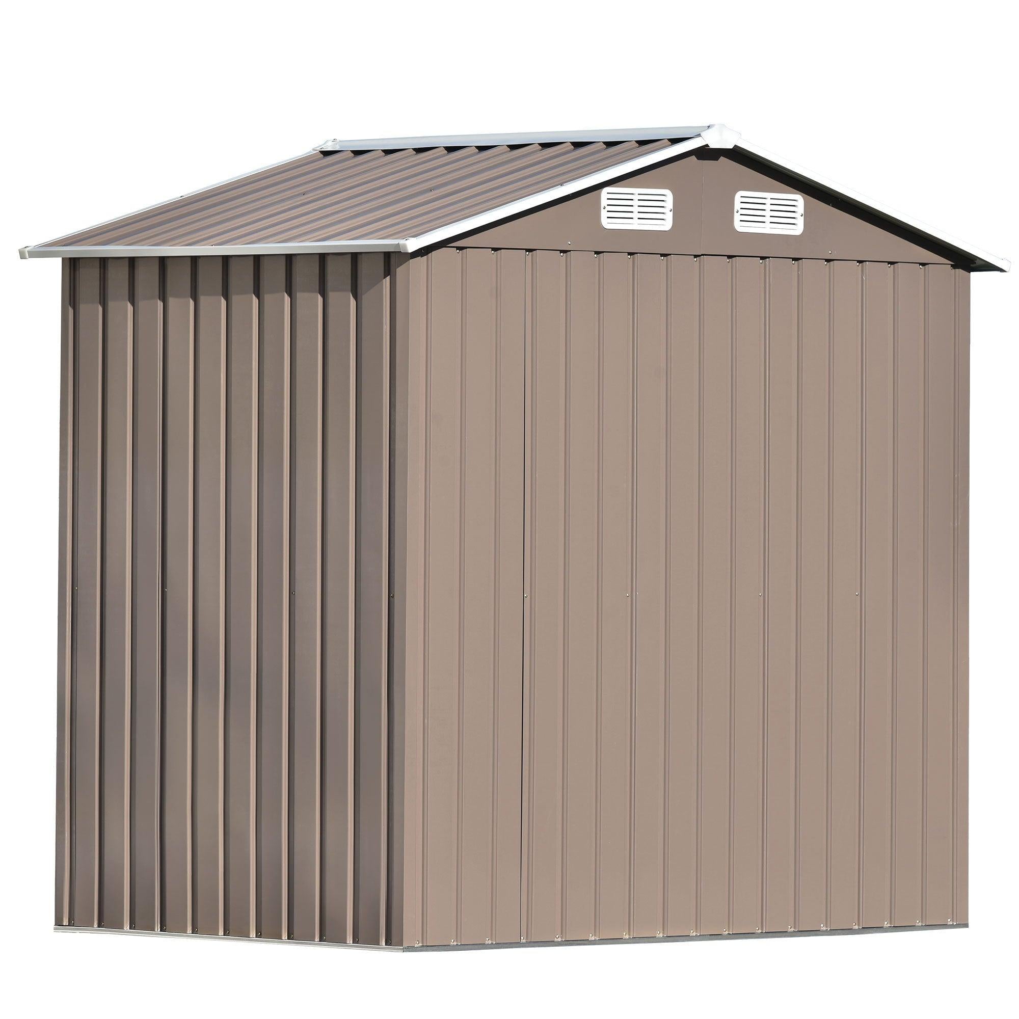 6ft x 4ft Outdoor Garden Metal Lean-to Shed with Lockable Door - Brown