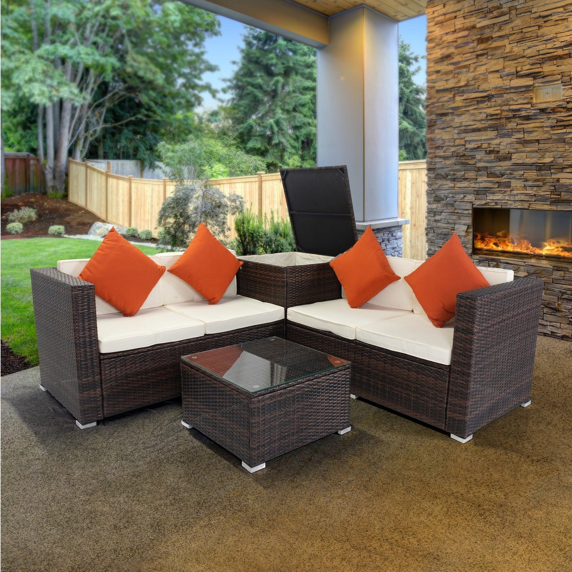 4 PCS Patio Sectional Wicker Rattan Outdoor Furniture Sofa Set withStorage Box image