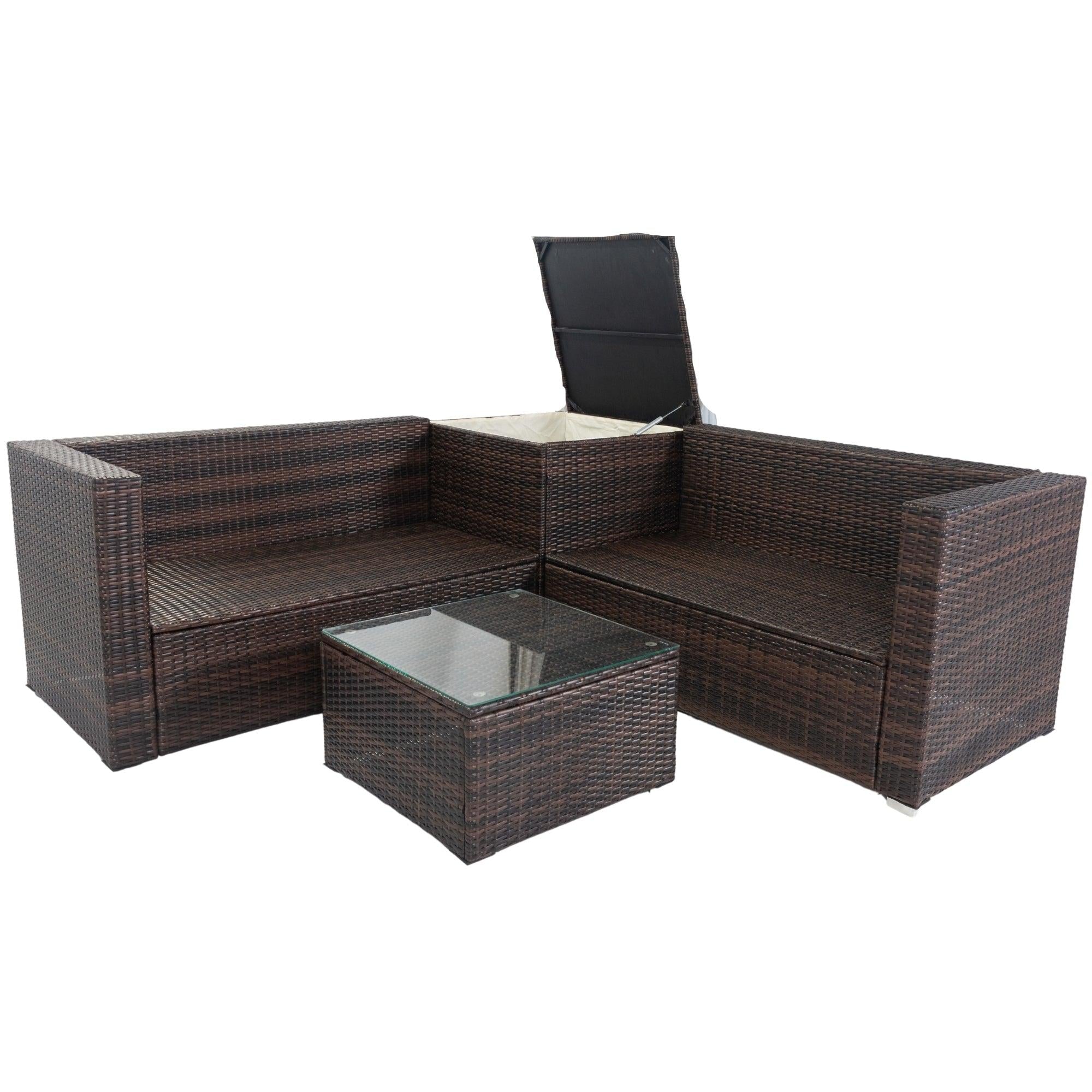 4 PCS Patio Sectional Wicker Rattan Outdoor Furniture Sofa Set withStorage Box