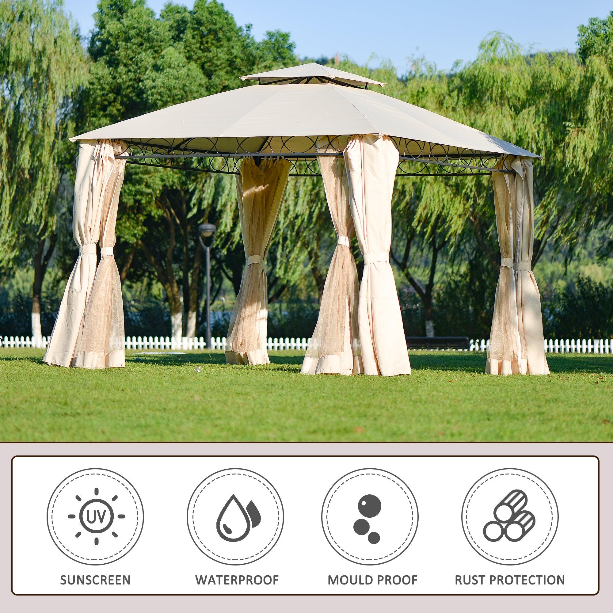 Quality Double Tiered Grill Canopy, Outdoor BBQ Gazebo Tent with UV Protection, Beige