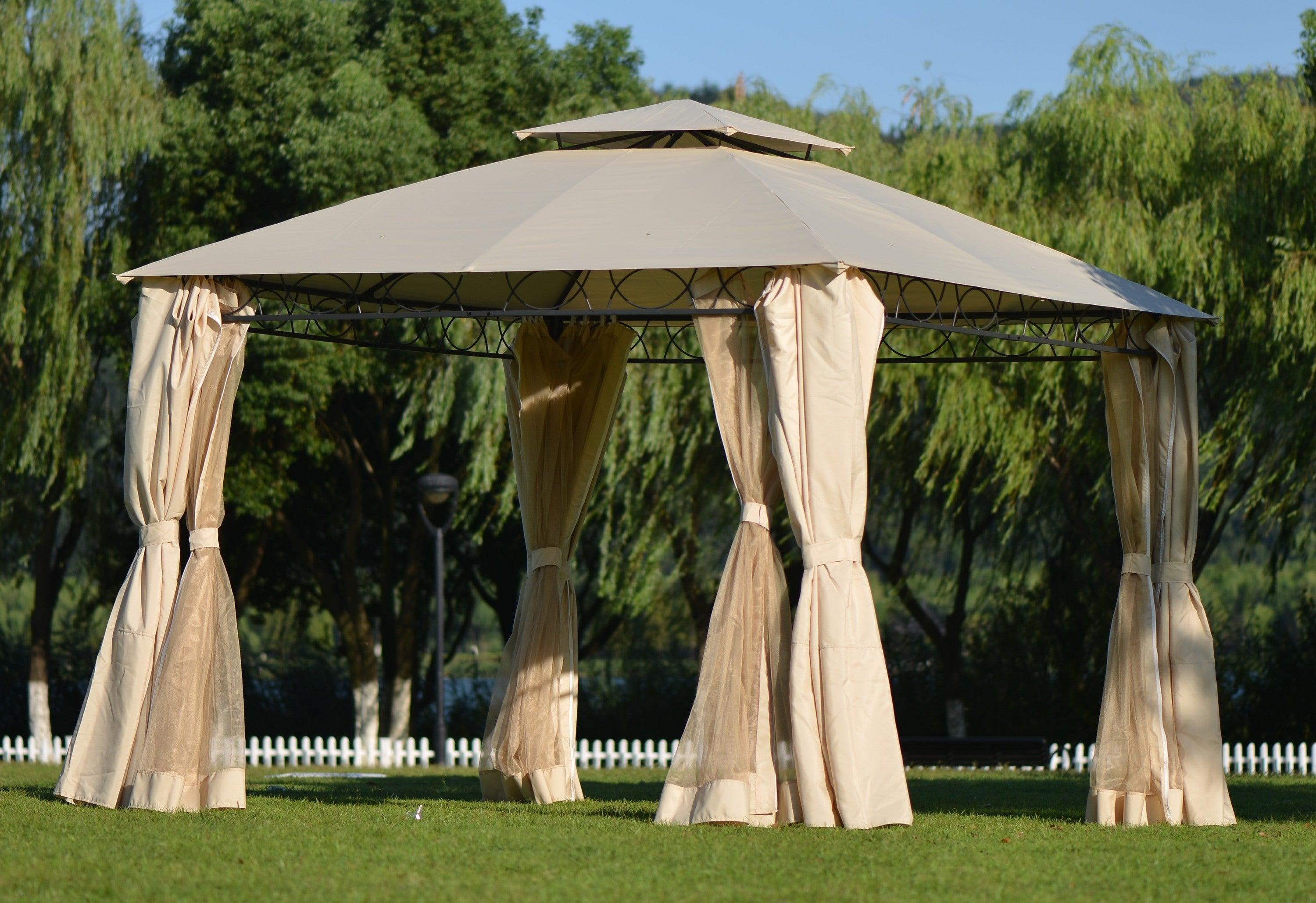 Quality Double Tiered Grill Canopy, Outdoor BBQ Gazebo Tent with UV Protection, Beige