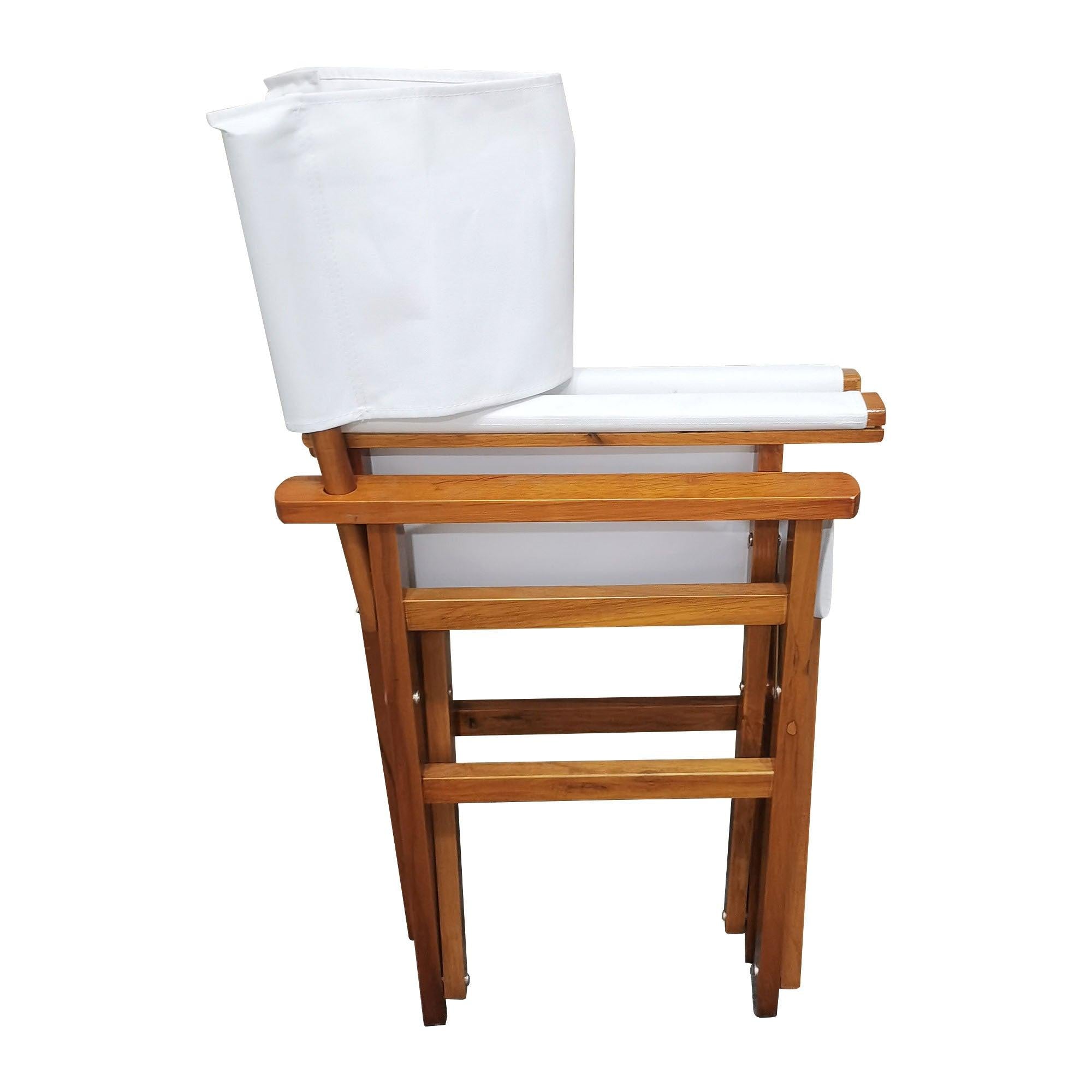 2 PCS Canvas Folding Natural Wooden Chair - White