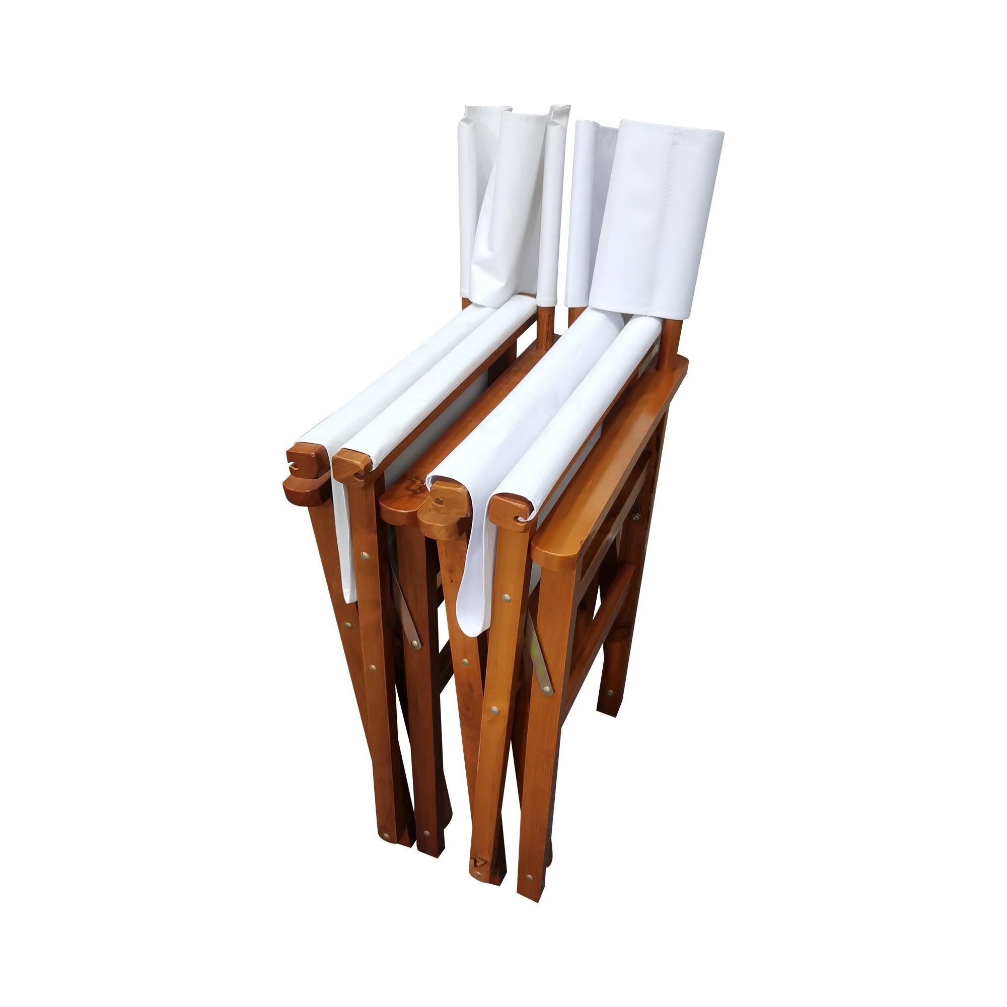 2 PCS Canvas Folding Natural Wooden Chair - White