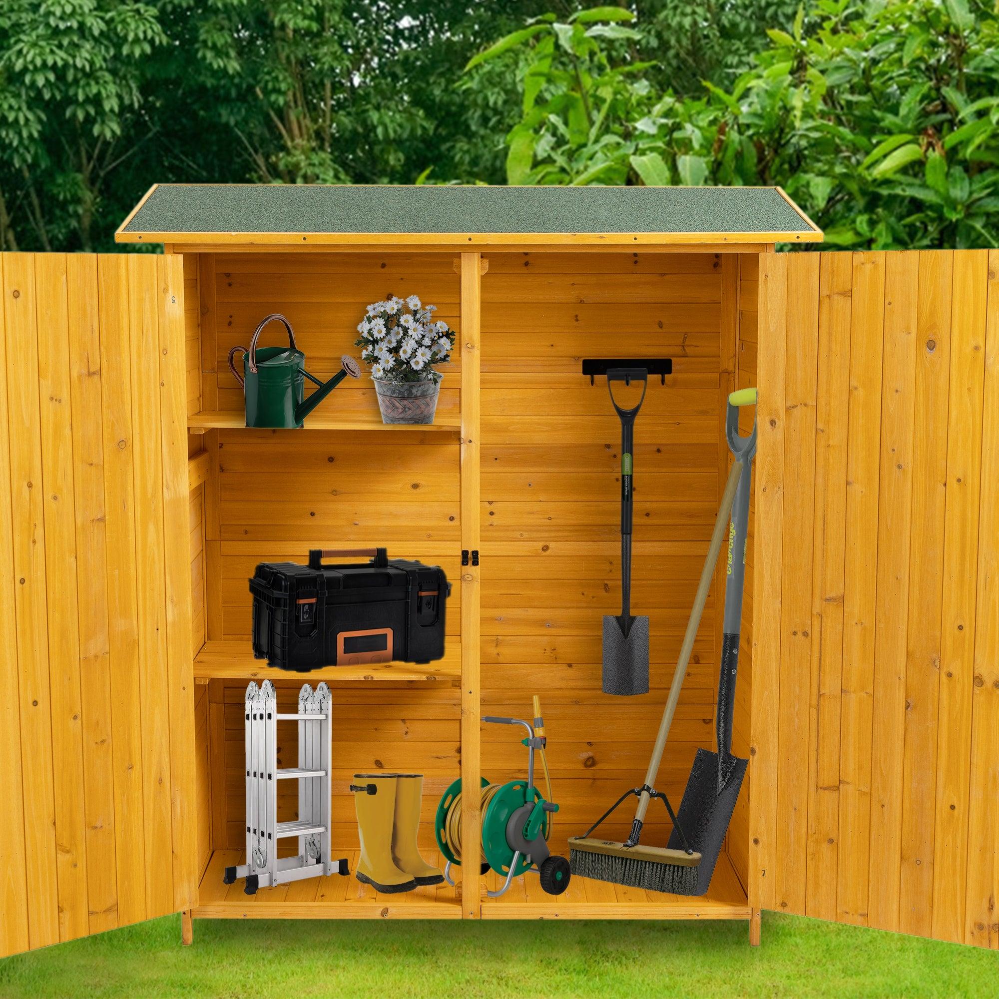 OutdoorStorage Shed with Lockable Door, Wooden ToolStorage Shed w/Detachable Shelves and Pitch Roof, Natural