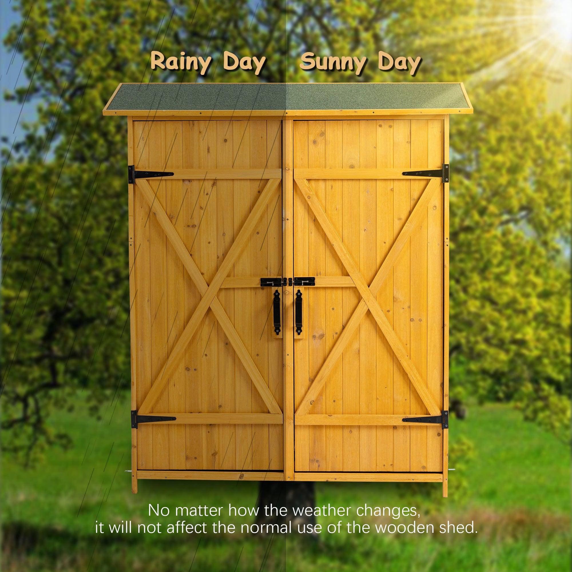 OutdoorStorage Shed with Lockable Door, Wooden ToolStorage Shed w/Detachable Shelves and Pitch Roof, Natural