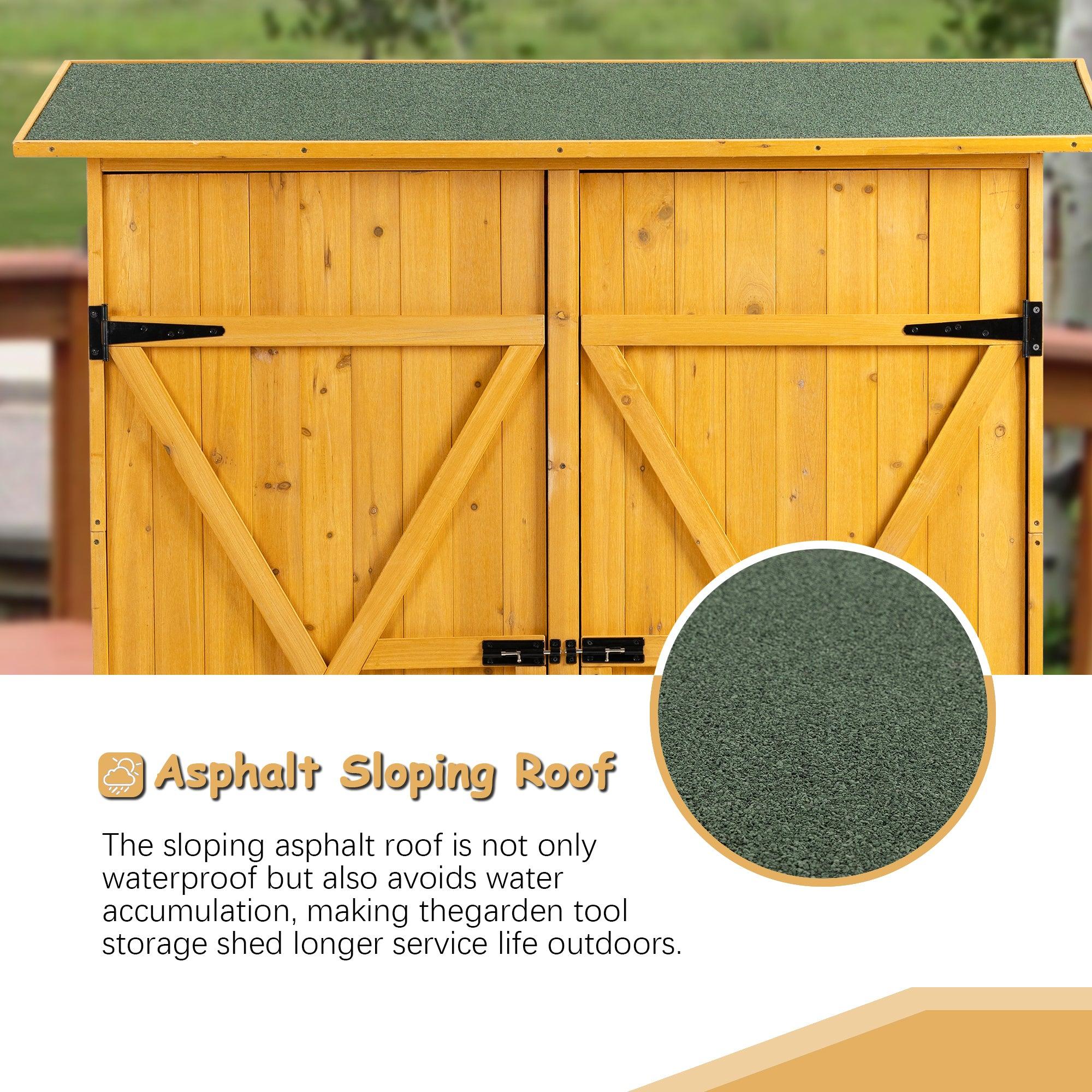 OutdoorStorage Shed with Lockable Door, Wooden ToolStorage Shed w/Detachable Shelves and Pitch Roof, Natural