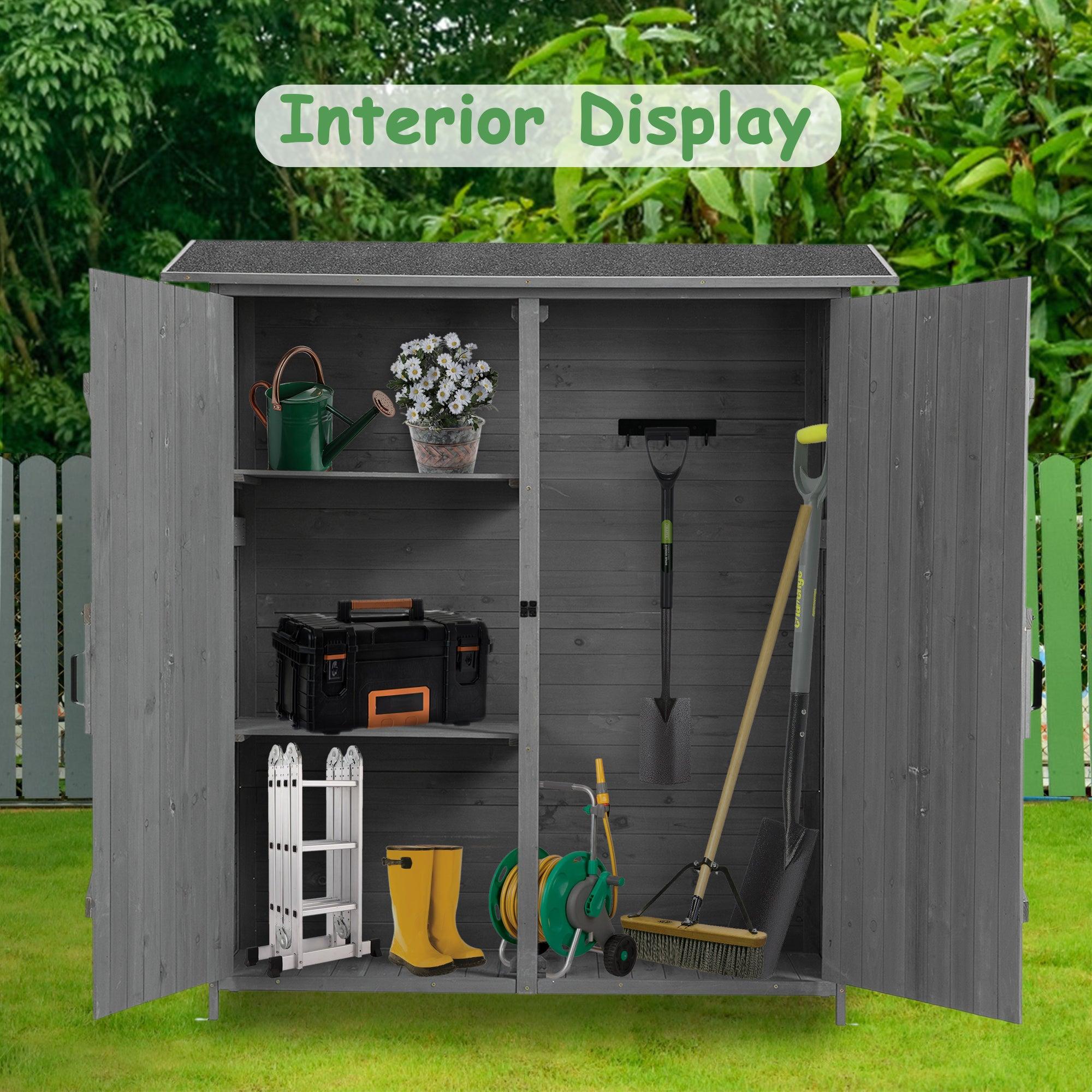 OutdoorStorage Shed with Lockable Door, Wooden ToolStorage Shed w/Detachable Shelves and Pitch Roof,Gray