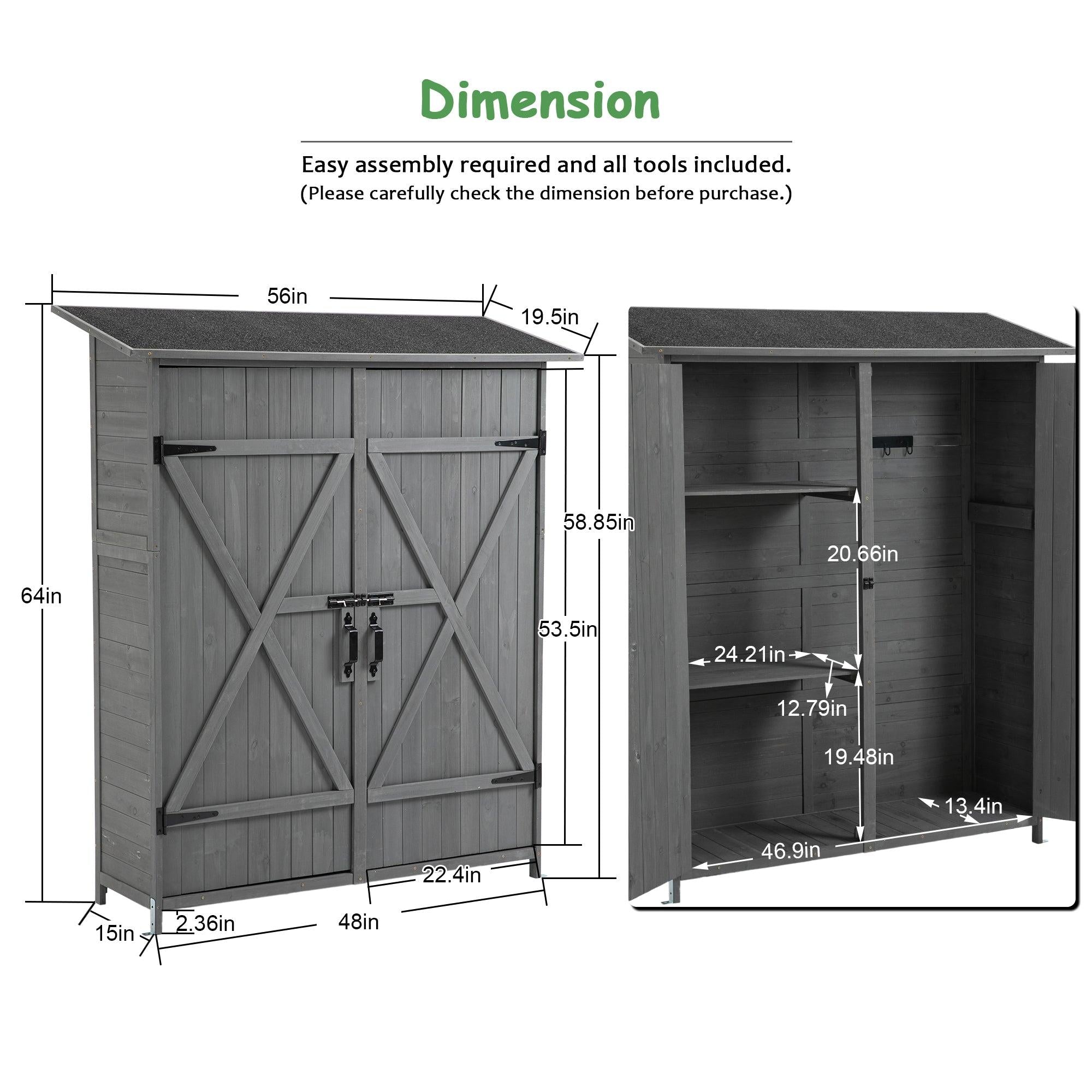 OutdoorStorage Shed with Lockable Door, Wooden ToolStorage Shed w/Detachable Shelves and Pitch Roof,Gray