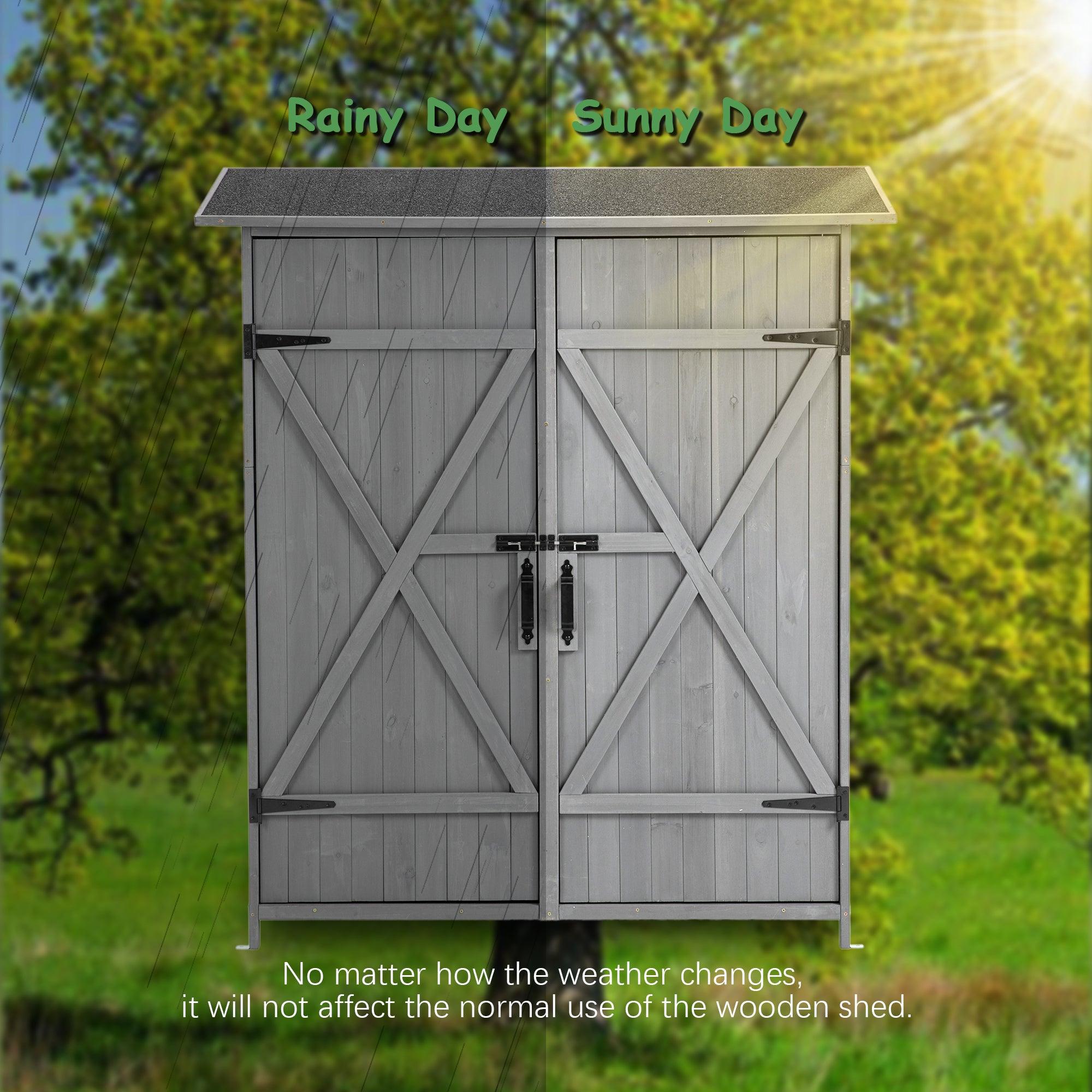 OutdoorStorage Shed with Lockable Door, Wooden ToolStorage Shed w/Detachable Shelves and Pitch Roof,Gray