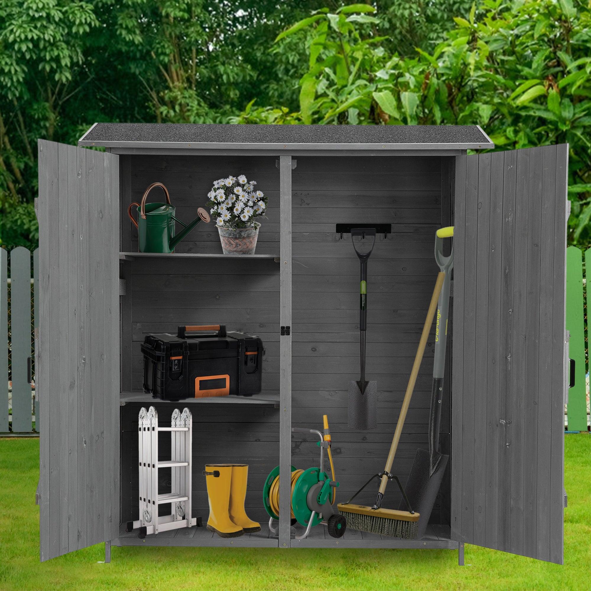 OutdoorStorage Shed with Lockable Door, Wooden ToolStorage Shed w/Detachable Shelves and Pitch Roof,Gray