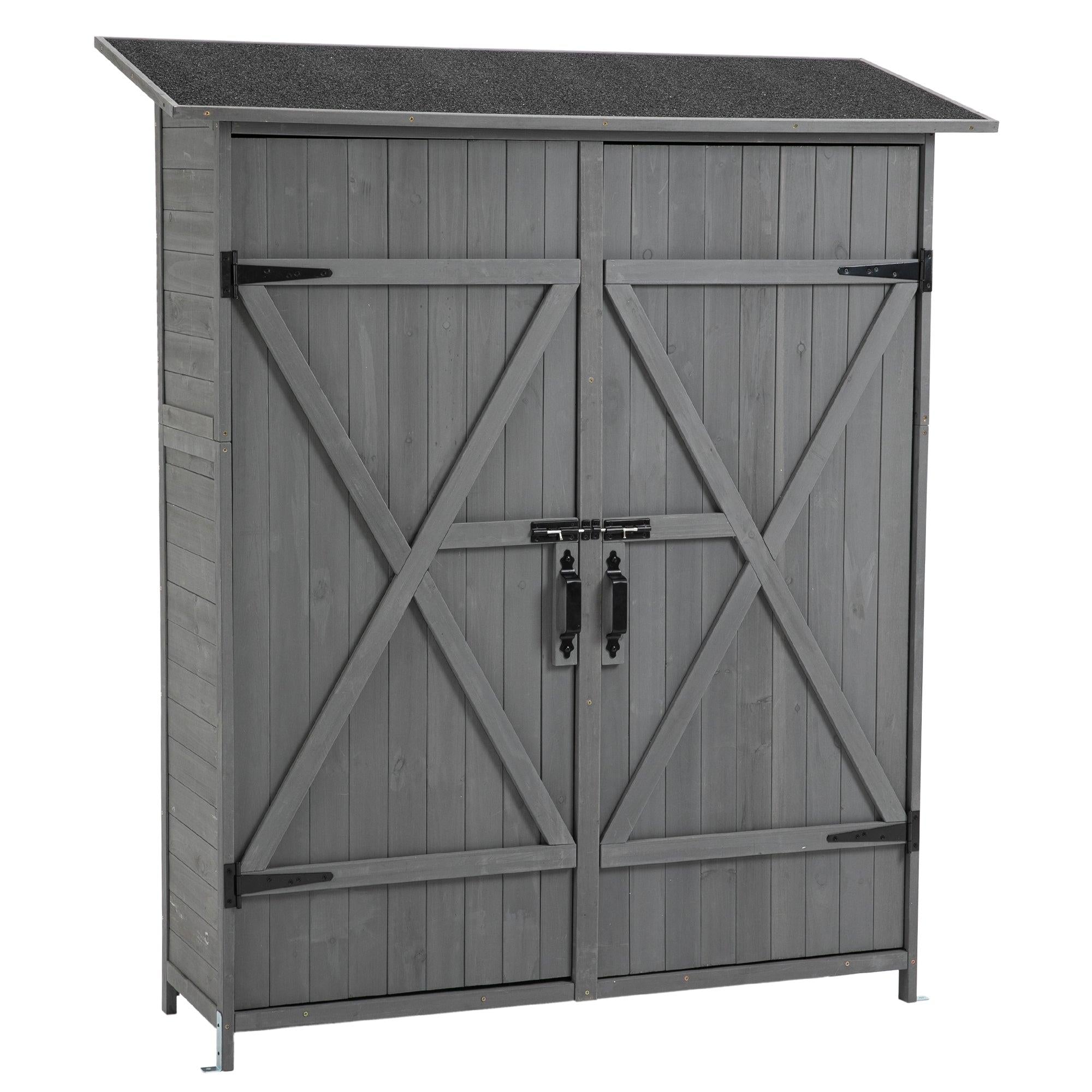 OutdoorStorage Shed with Lockable Door, Wooden ToolStorage Shed w/Detachable Shelves and Pitch Roof,Gray