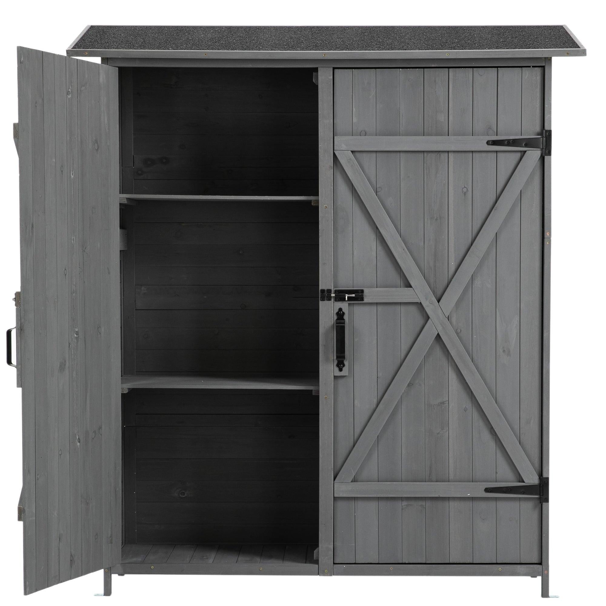 OutdoorStorage Shed with Lockable Door, Wooden ToolStorage Shed w/Detachable Shelves and Pitch Roof,Gray