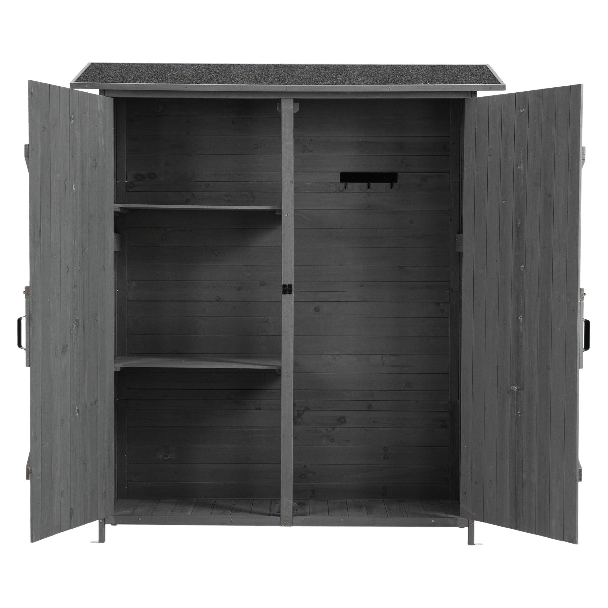 OutdoorStorage Shed with Lockable Door, Wooden ToolStorage Shed w/Detachable Shelves and Pitch Roof,Gray