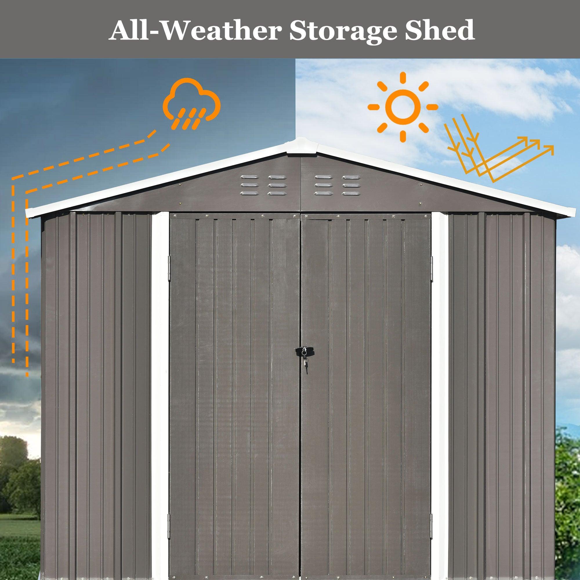 8ft x 6ft Outdoor Garden Lean-to Shed with Metal Adjustable Shelf and Lockable Doors - Gray