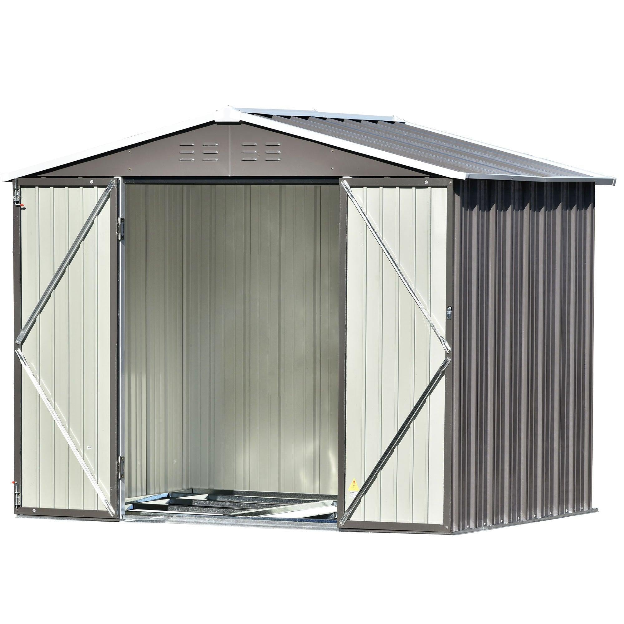 8ft x 6ft Outdoor Garden Metal Lean-to Shed with Lockable Doors - Gray