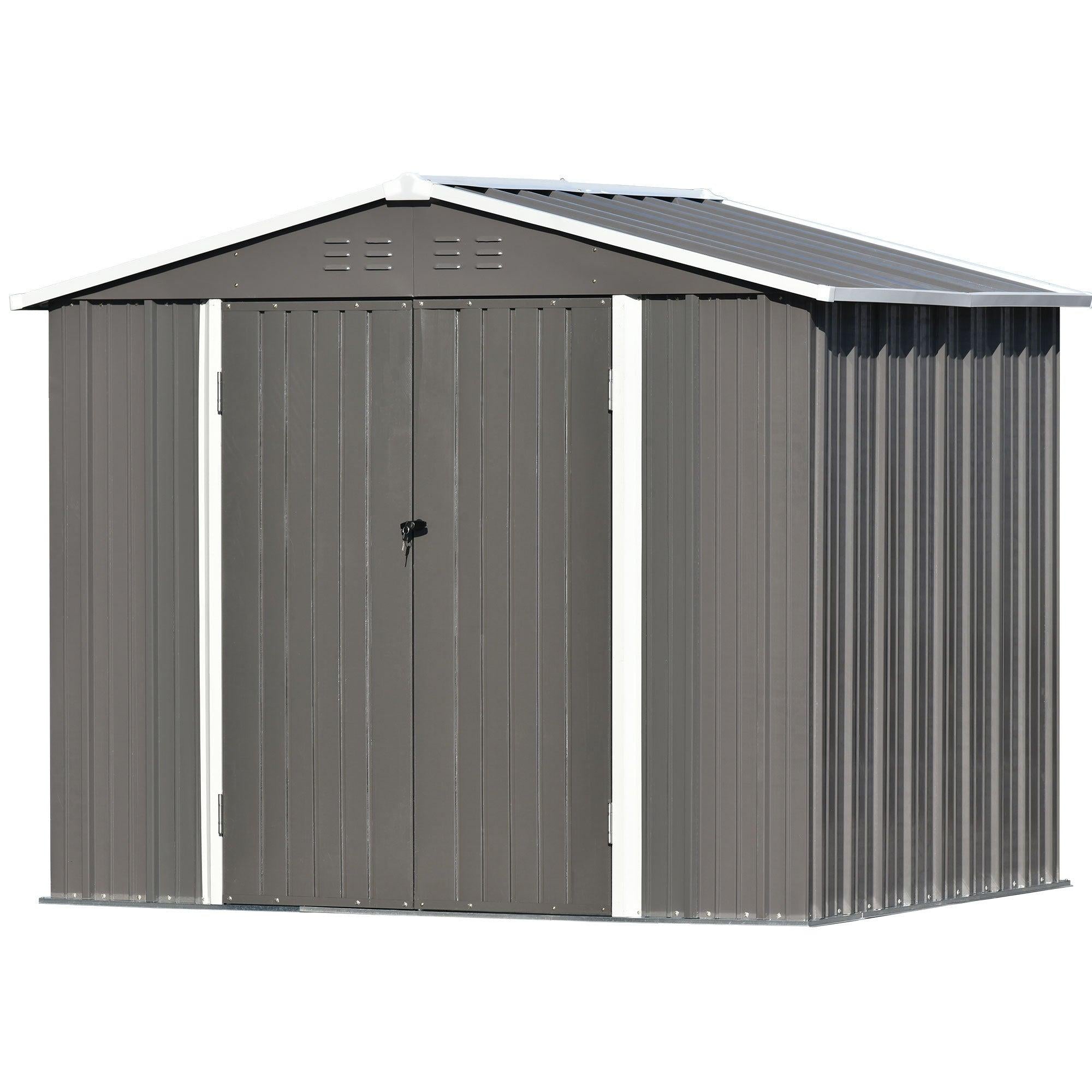 8ft x 6ft Outdoor Garden Lean-to Shed with Metal Adjustable Shelf and Lockable Doors - Gray