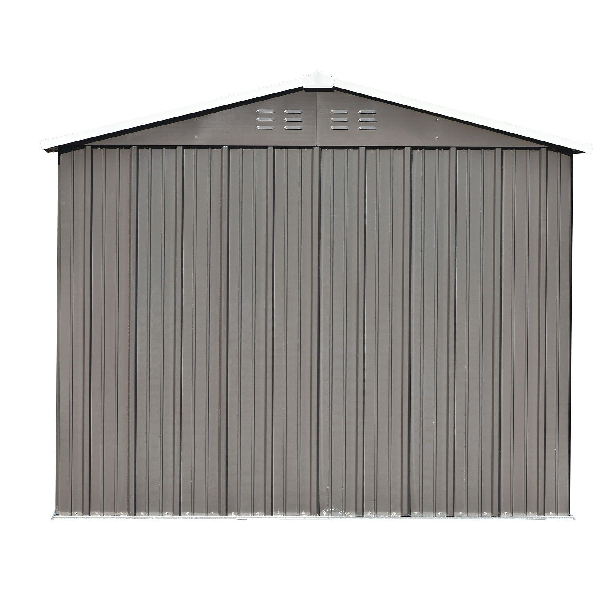 8ft x 6ft Outdoor Garden Metal Lean-to Shed with Lockable Doors - Gray