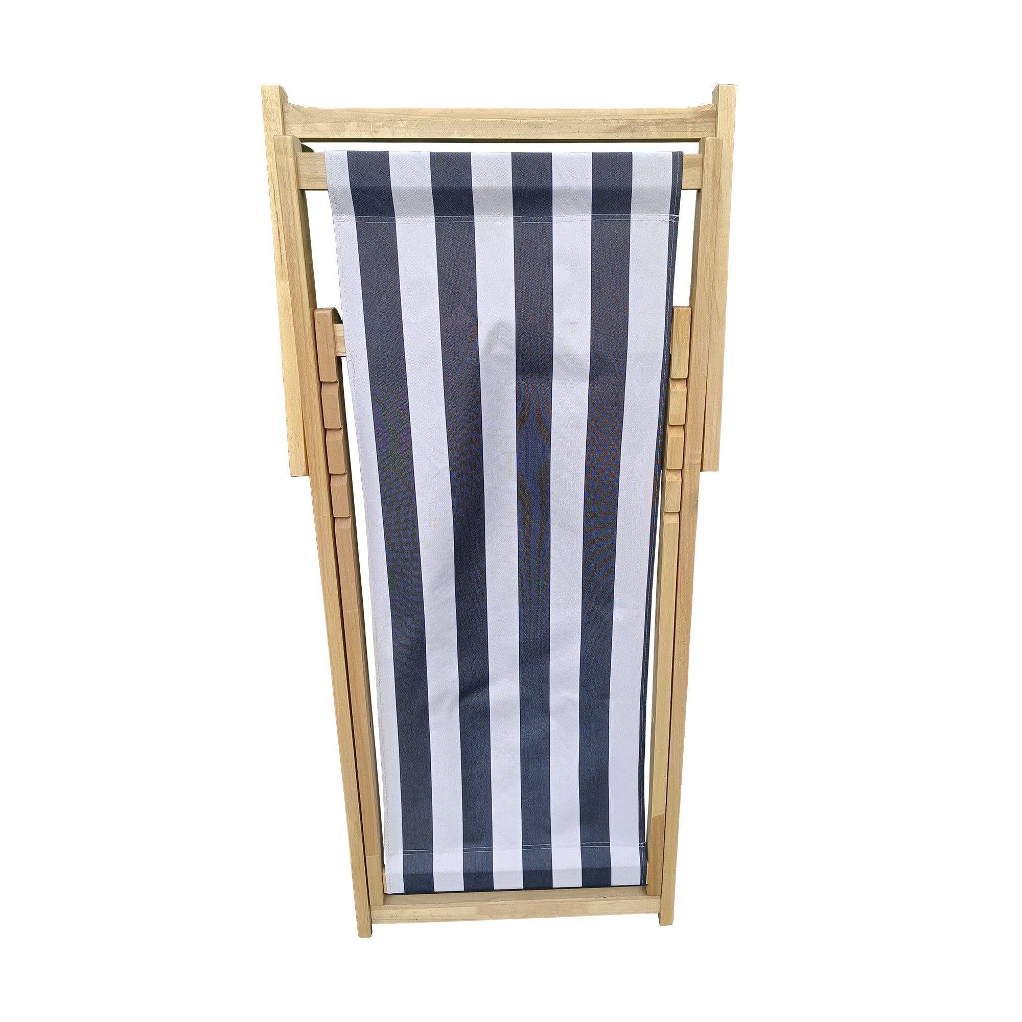 Dark Blue Stripe Folding Beach Chaise Lounge Chair