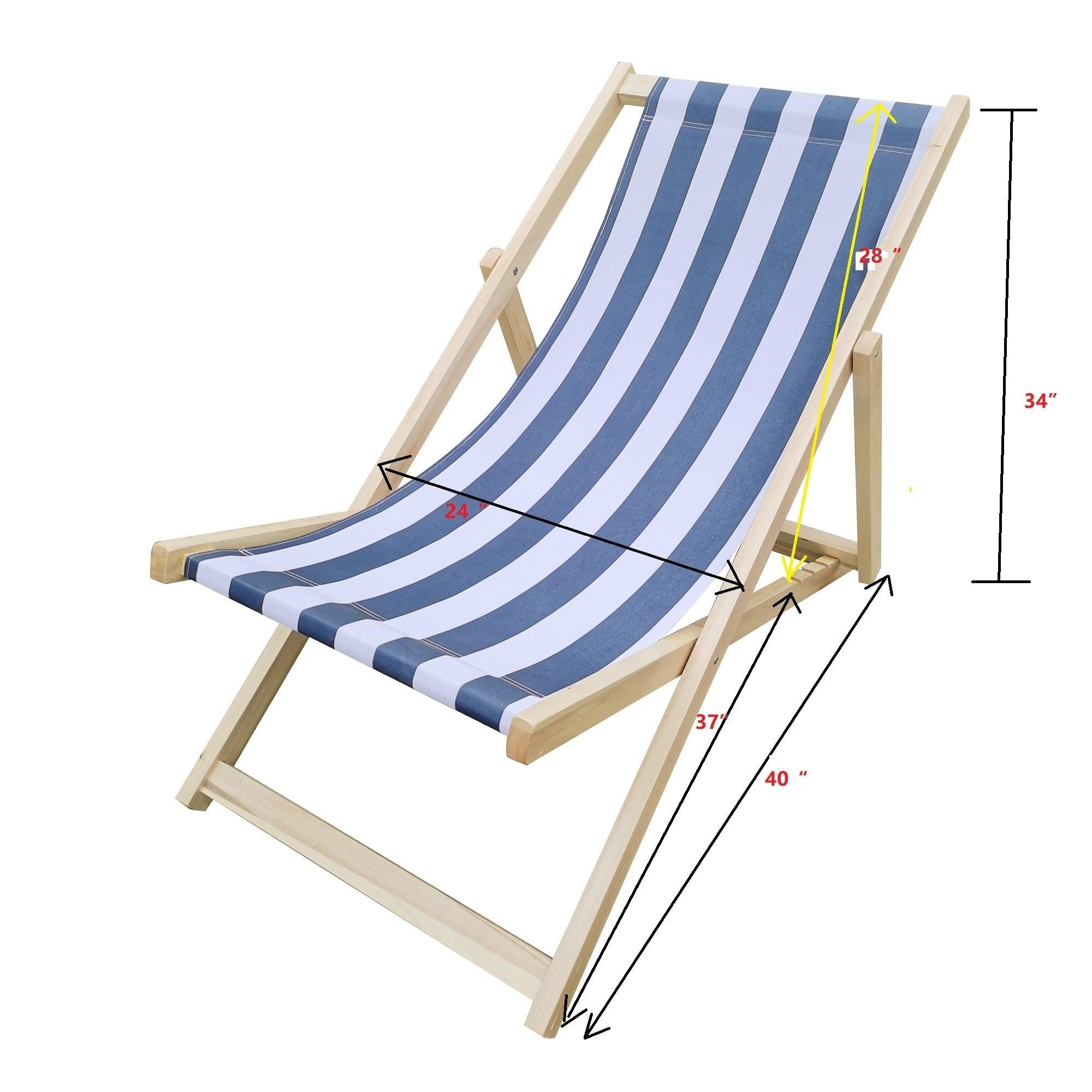 Dark Blue Stripe Folding Beach Chaise Lounge Chair