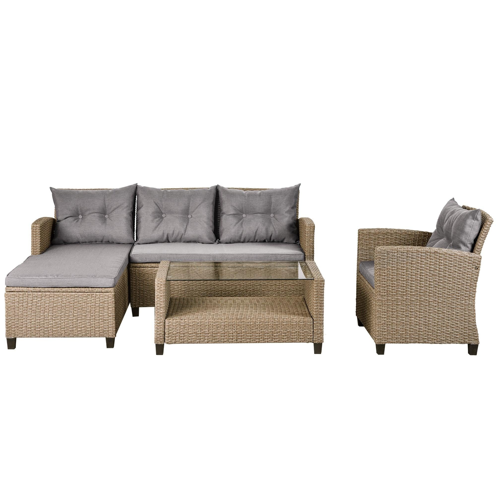 Outdoor, Patio Furniture Sets, 4 PCS Conversation Set Wicker Ratten Sectional Sofa with Seat Cushions(Beige Brown)