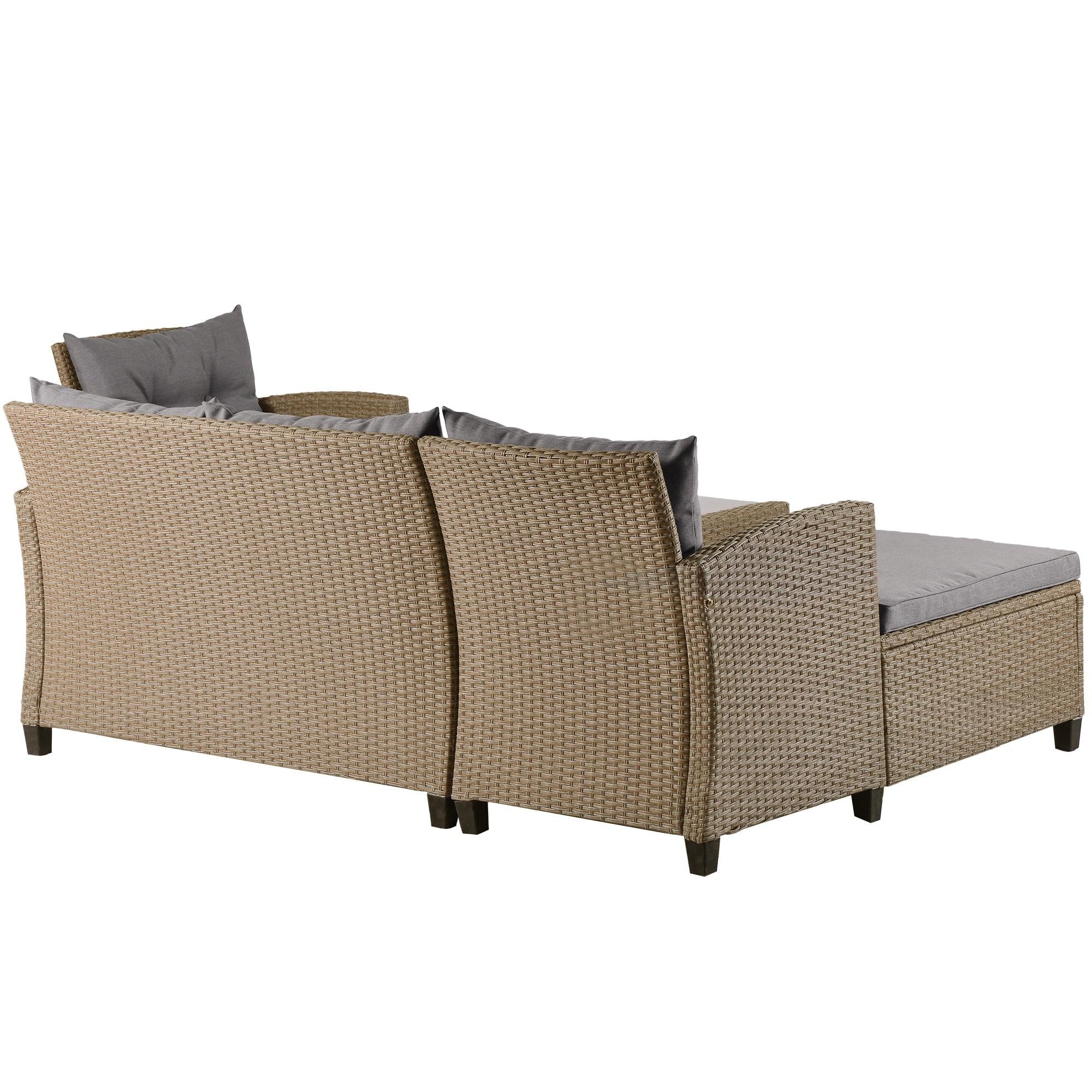 Outdoor, Patio Furniture Sets, 4 PCS Conversation Set Wicker Ratten Sectional Sofa with Seat Cushions(Beige Brown)