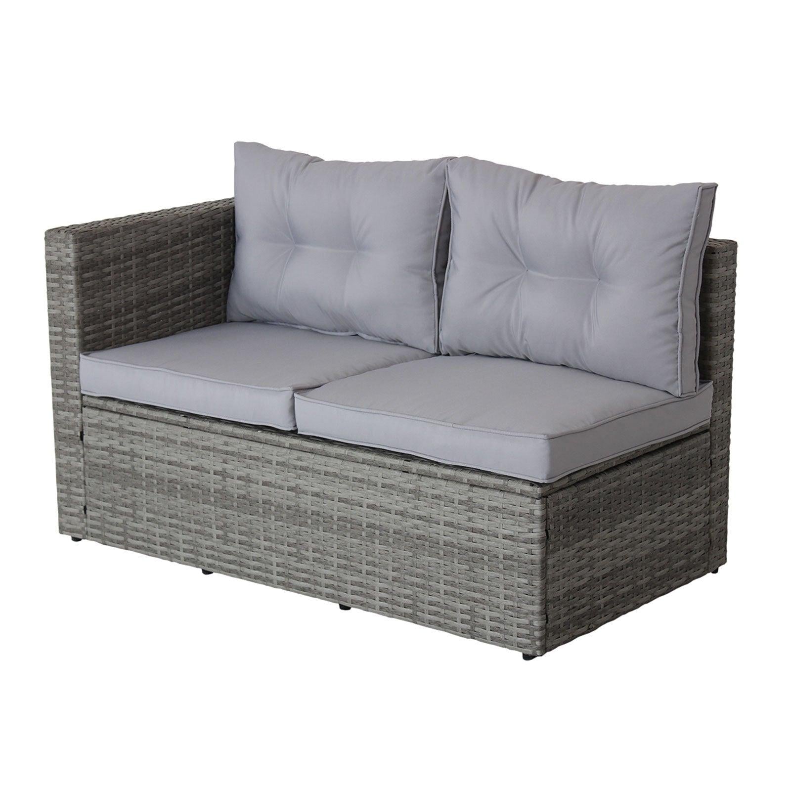 4 PCS Patio Sectional Wicker Rattan Outdoor Furniture Sofa Set withStorage Box Grey