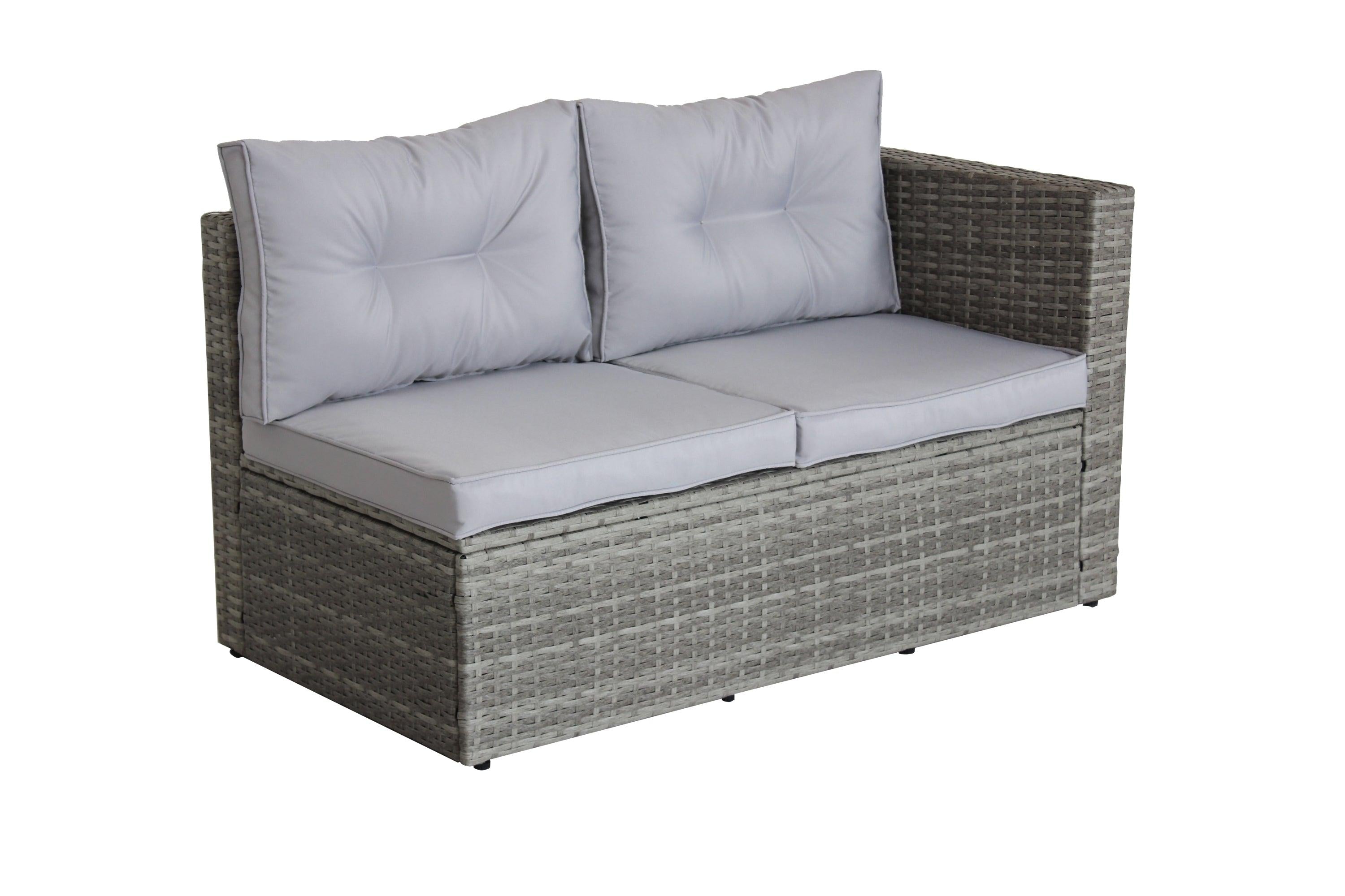 4 PCS Patio Sectional Wicker Rattan Outdoor Furniture Sofa Set withStorage Box Grey