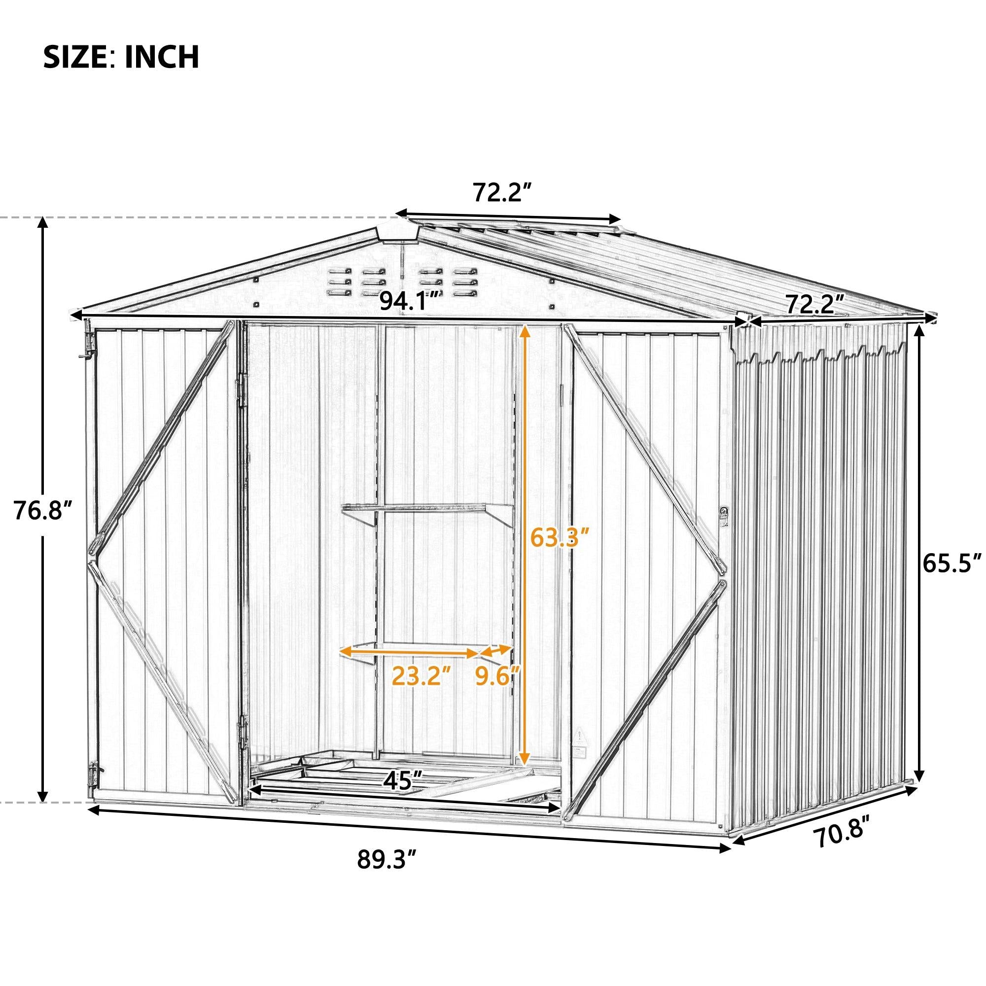 8ft x 6ft Outdoor Garden Lean-to Shed with Metal Adjustable Shelf and Lockable Doors - Gray