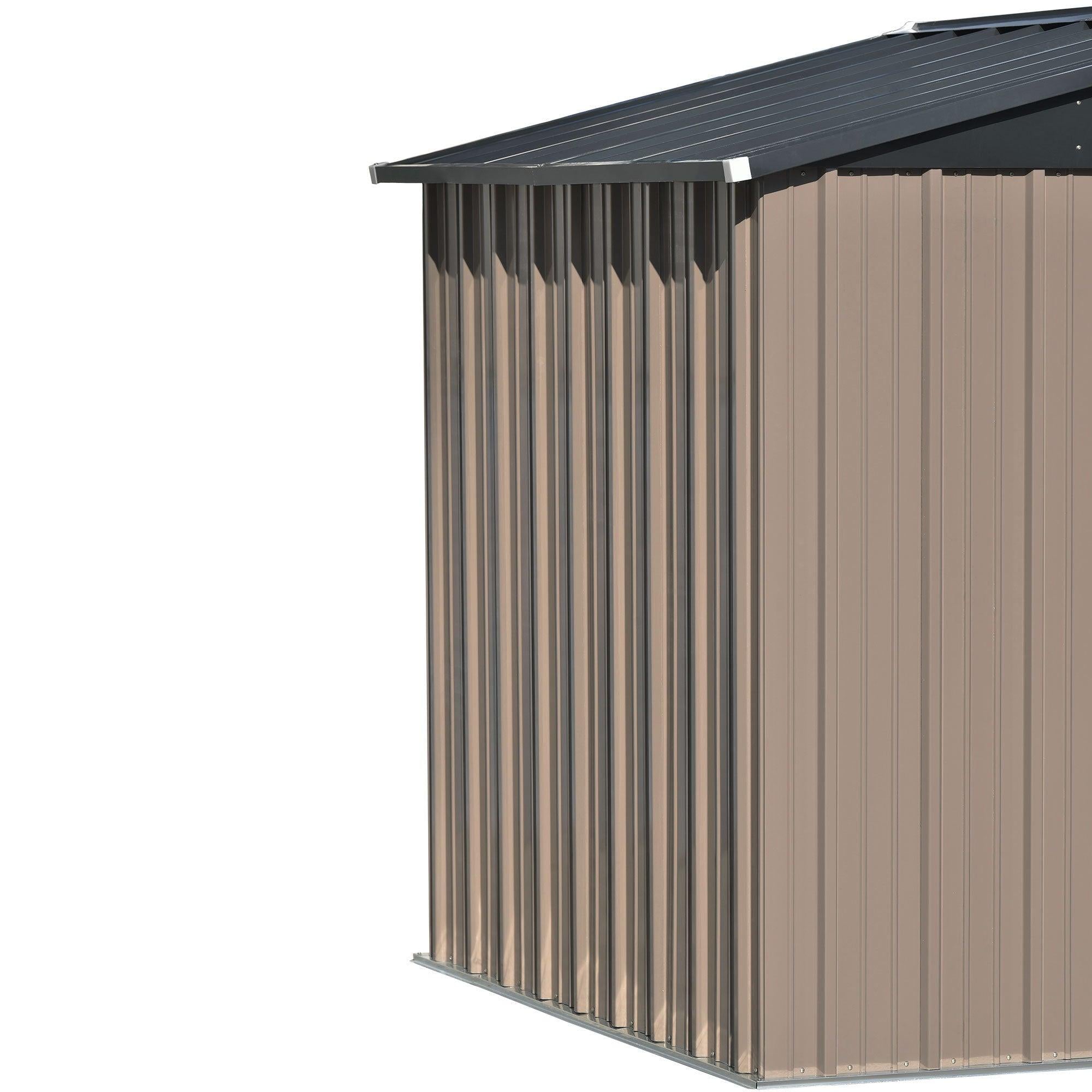 8ft x 6ft Outdoor Garden Lean-to Shed with Metal Adjustable Shelf and Lockable Doors - Brown