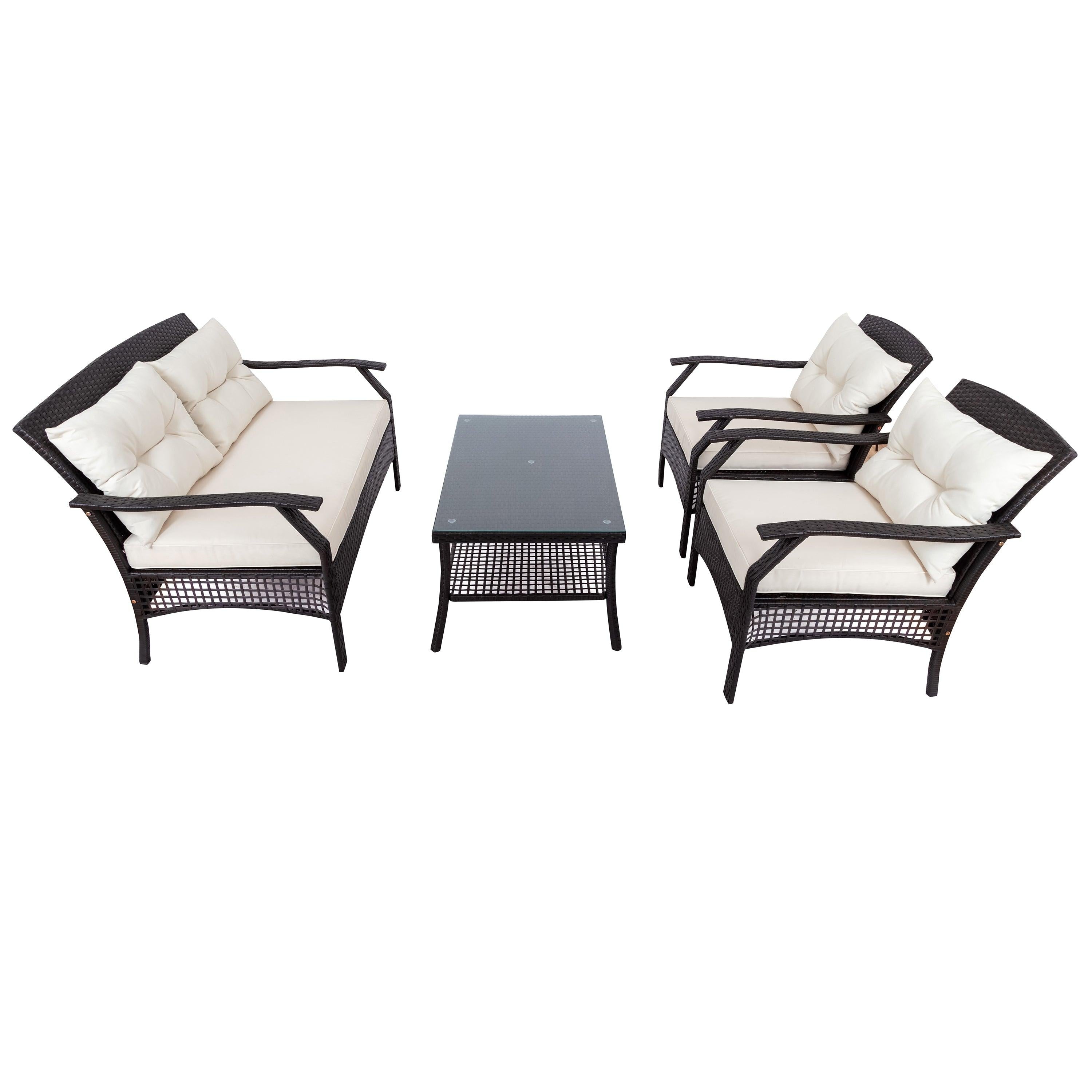 4 PCS Rattan Sofa Seating Group with Cushions, Outdoor Ratten sofa