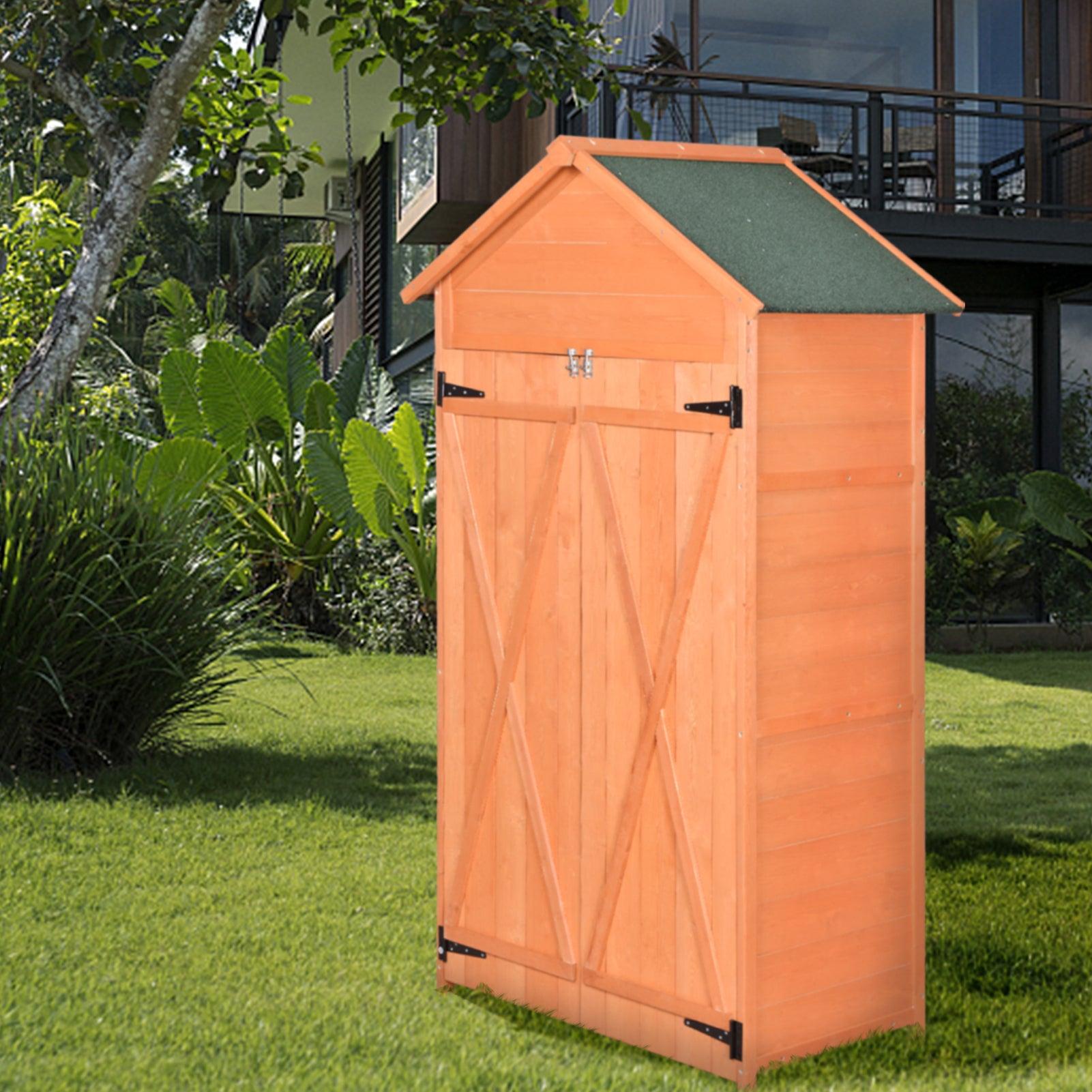 OutdoorStorage Shed Wood Tool Shed Waterproof GardenStorage Cabinet with Lockable Doors for Patio Furniture, Backyard, Lawn, Meadow, Farmland