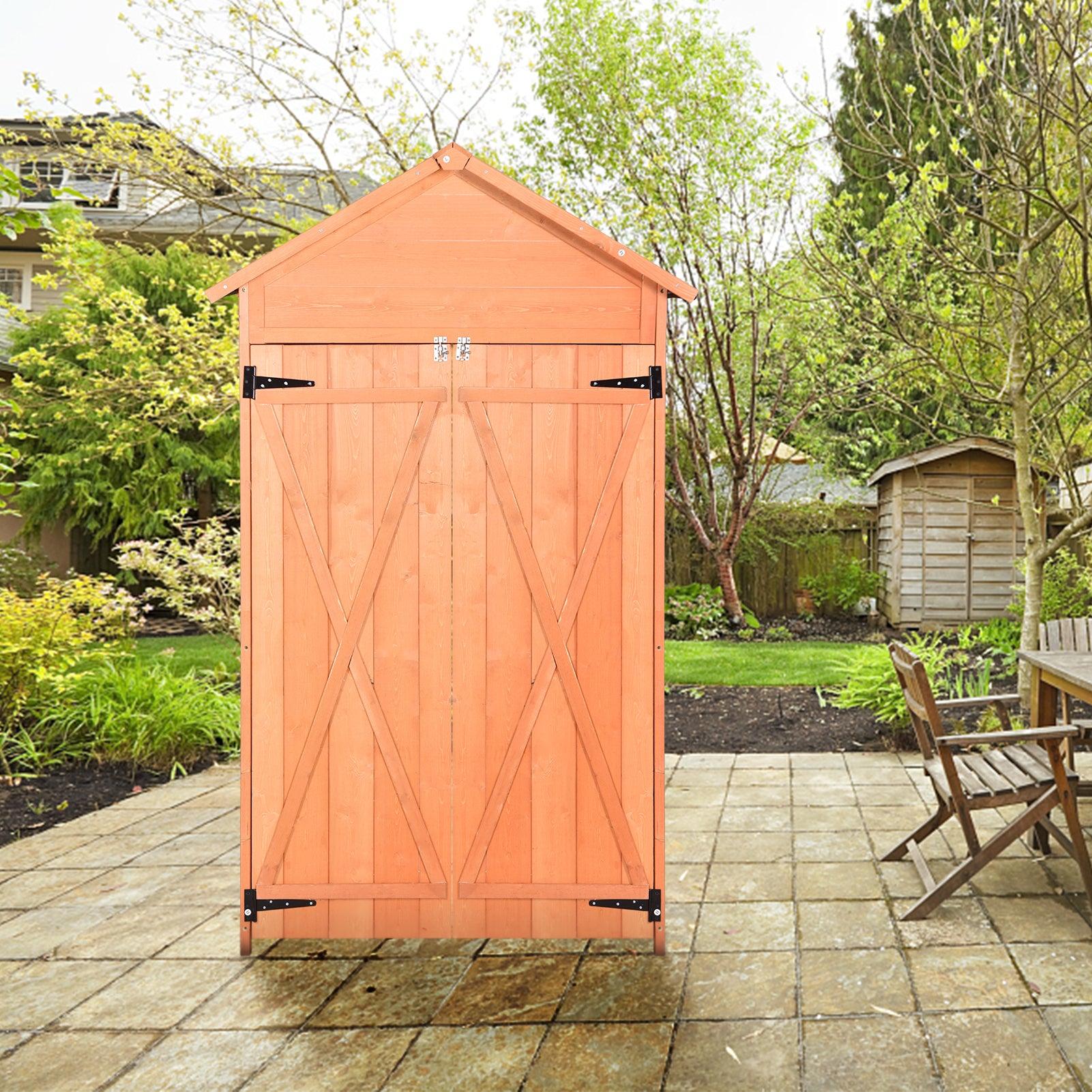 OutdoorStorage Shed Wood Tool Shed Waterproof GardenStorage Cabinet with Lockable Doors for Patio Furniture, Backyard, Lawn, Meadow, Farmland