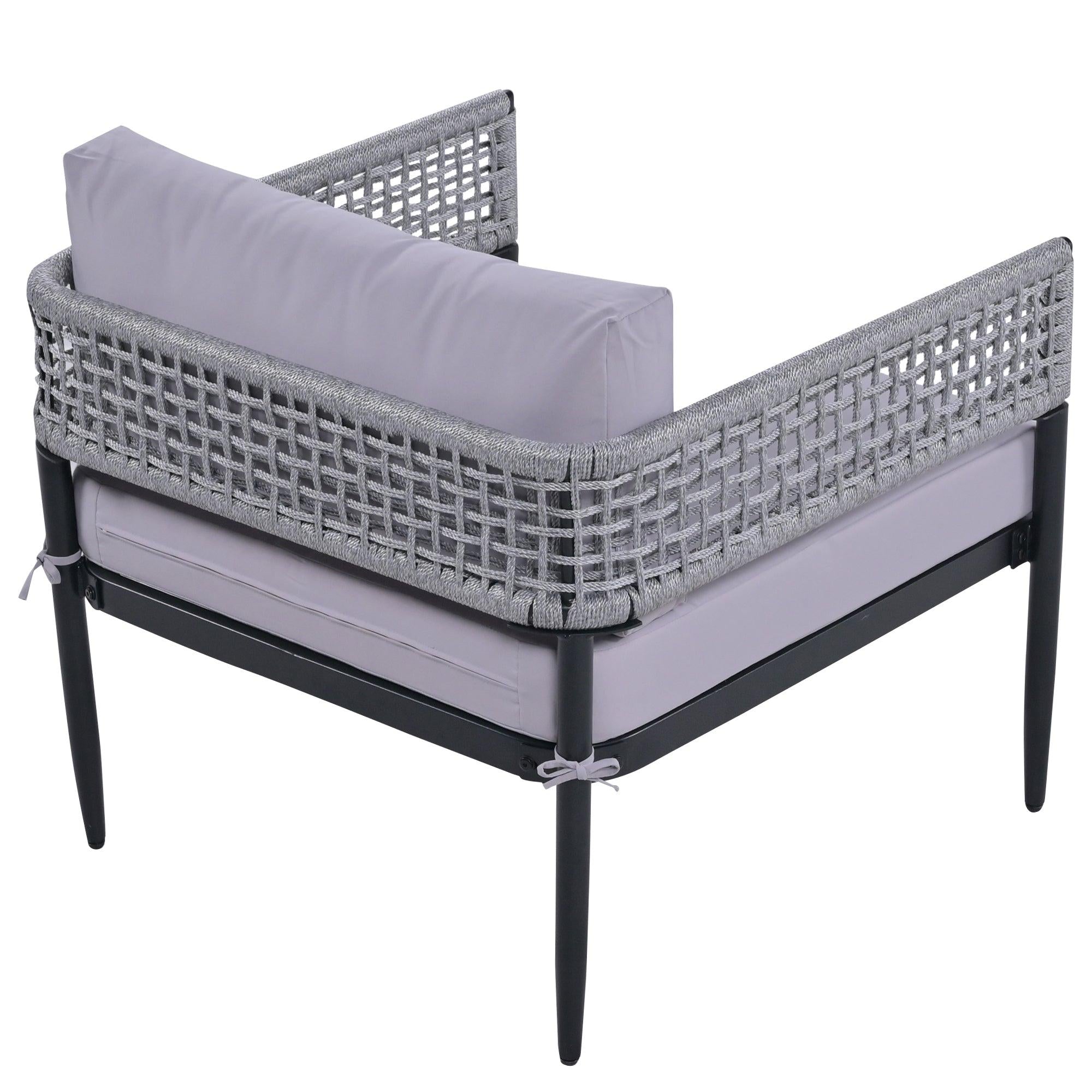 4 PCS Luxury Style Outdoor Seating Group with Gray Cushion And Woven Rope Styling