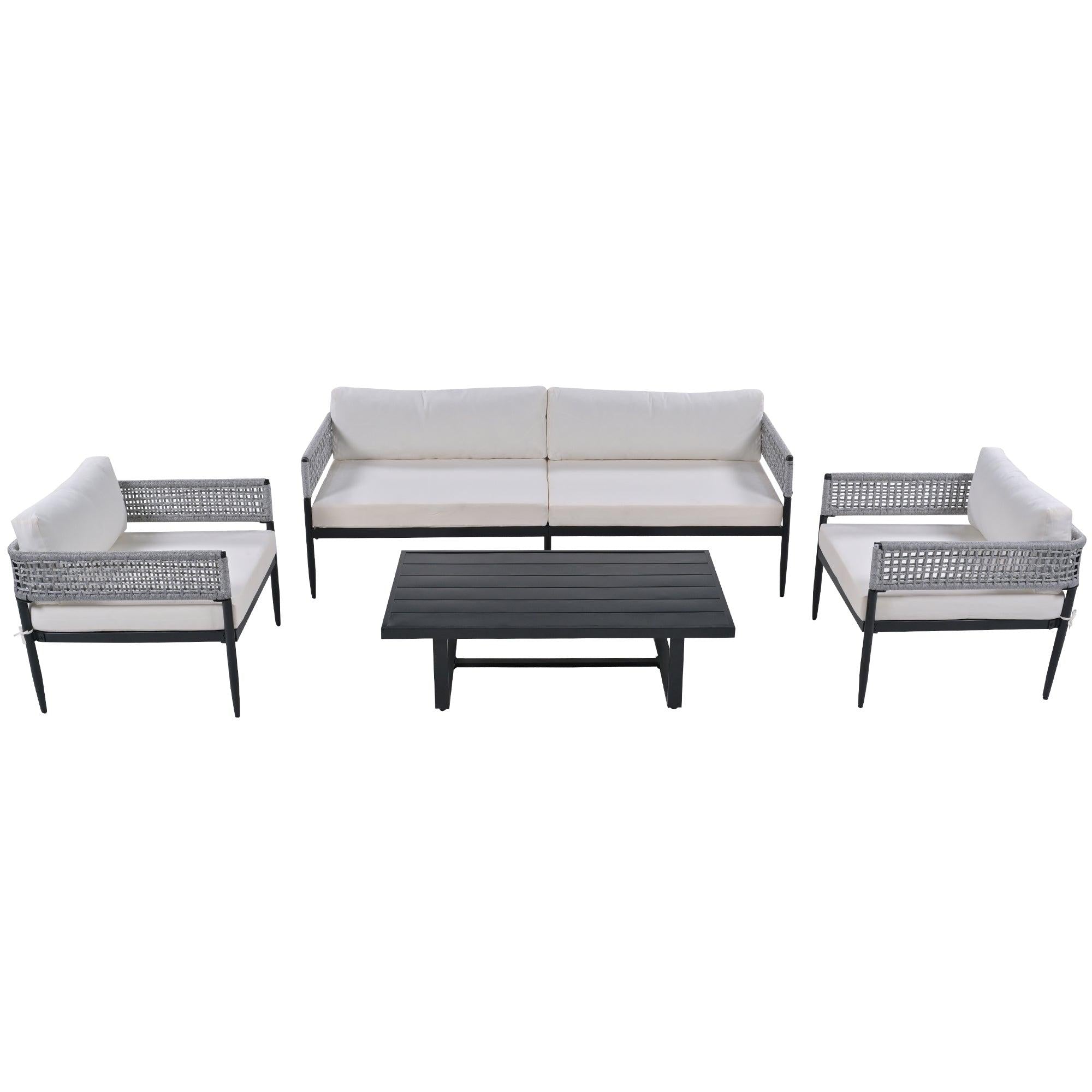 4 PCS Luxury Style Outdoor Seating Group with Beige Cushion And Woven Rope Styling