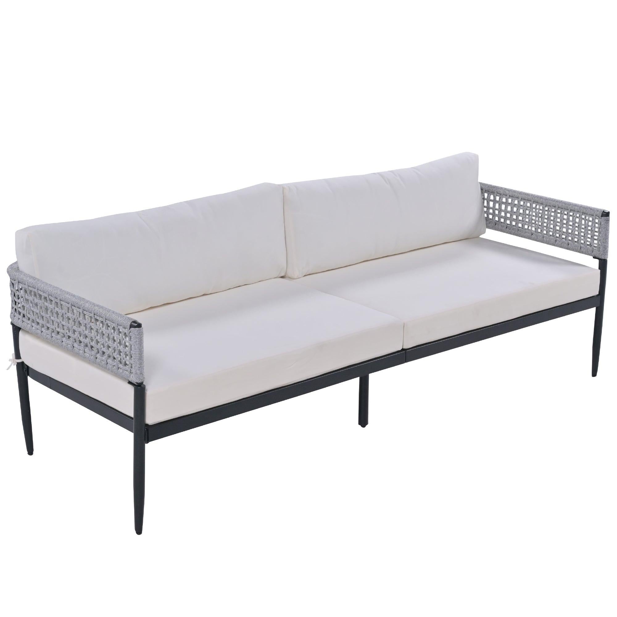 4 PCS Luxury Style Outdoor Seating Group with Beige Cushion And Woven Rope Styling