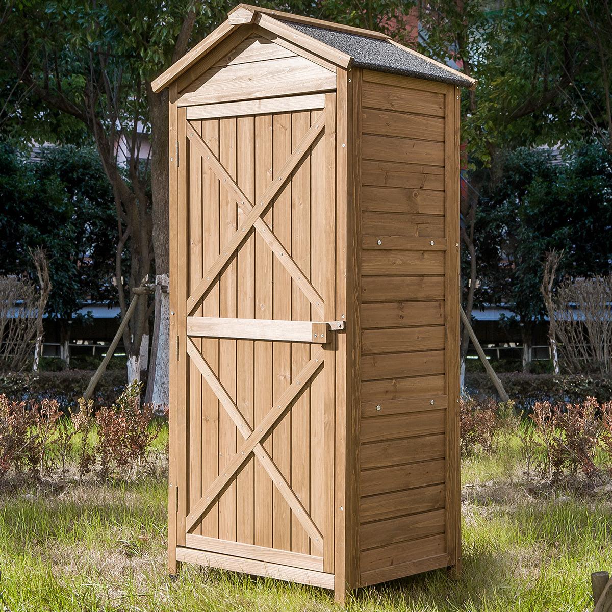 Outdoor WoodenStorage Sheds Fir Wood Lockers with Workstation - Natural image