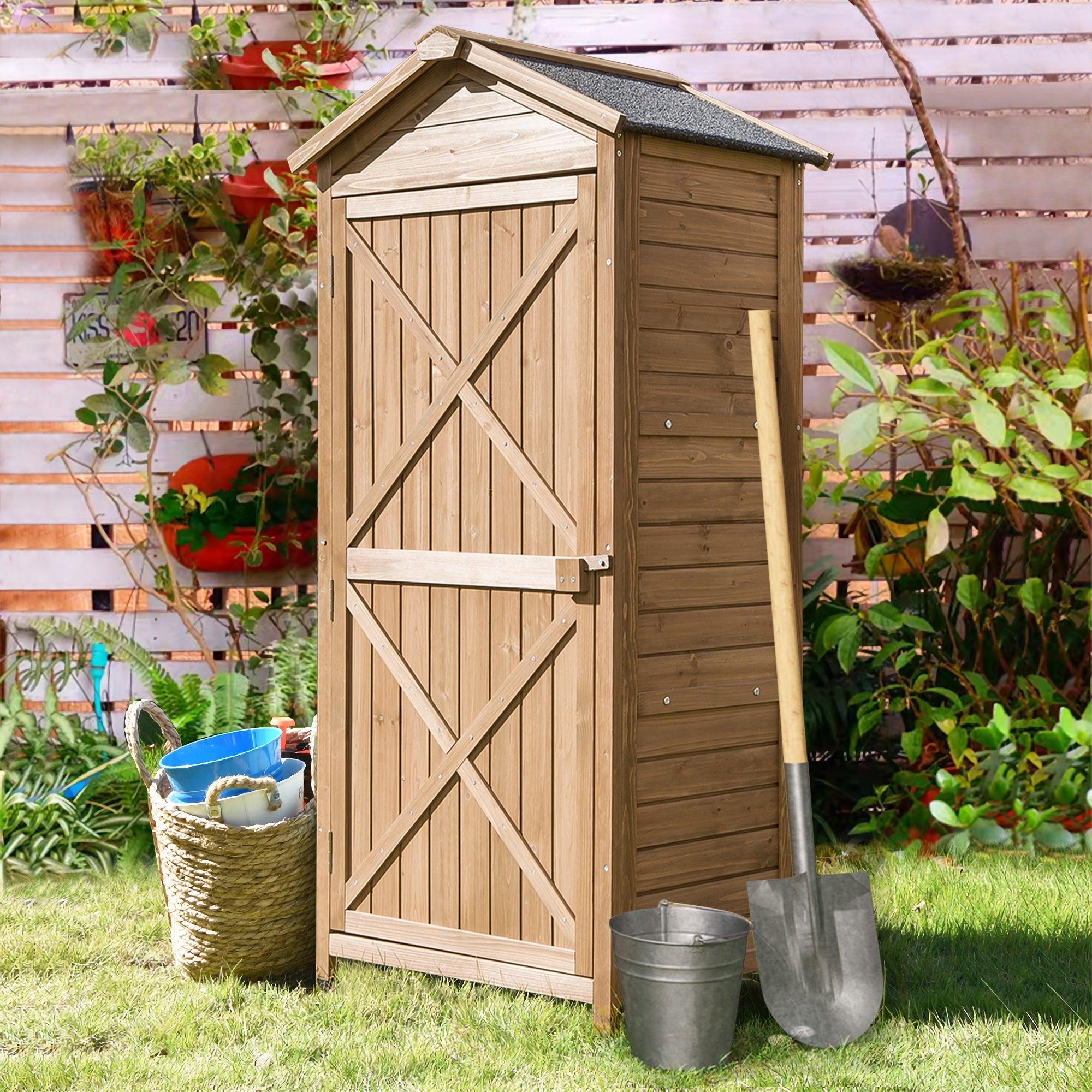 Outdoor WoodenStorage Sheds Fir Wood Lockers with Workstation - Natural