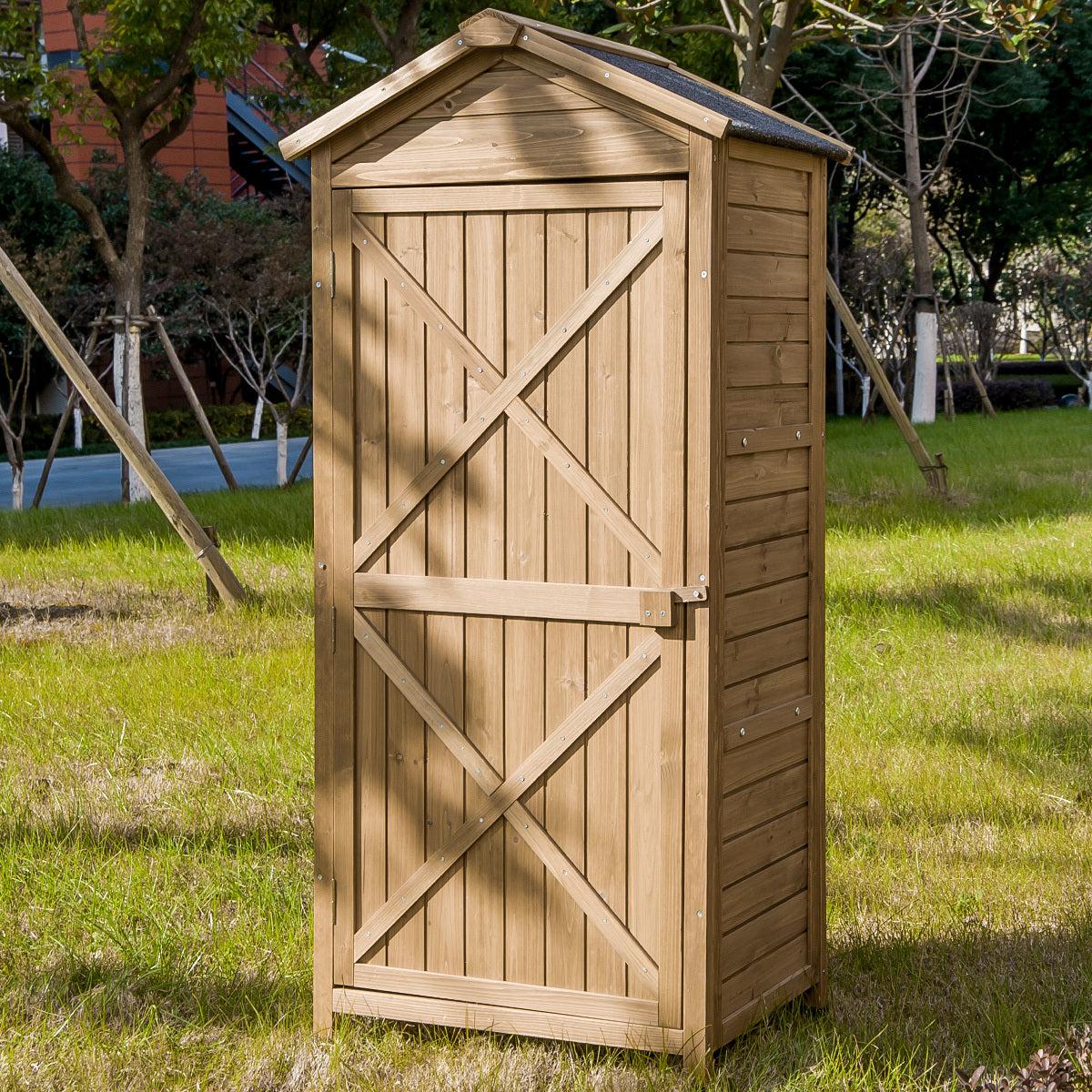 Outdoor WoodenStorage Sheds Fir Wood Lockers with Workstation - Natural